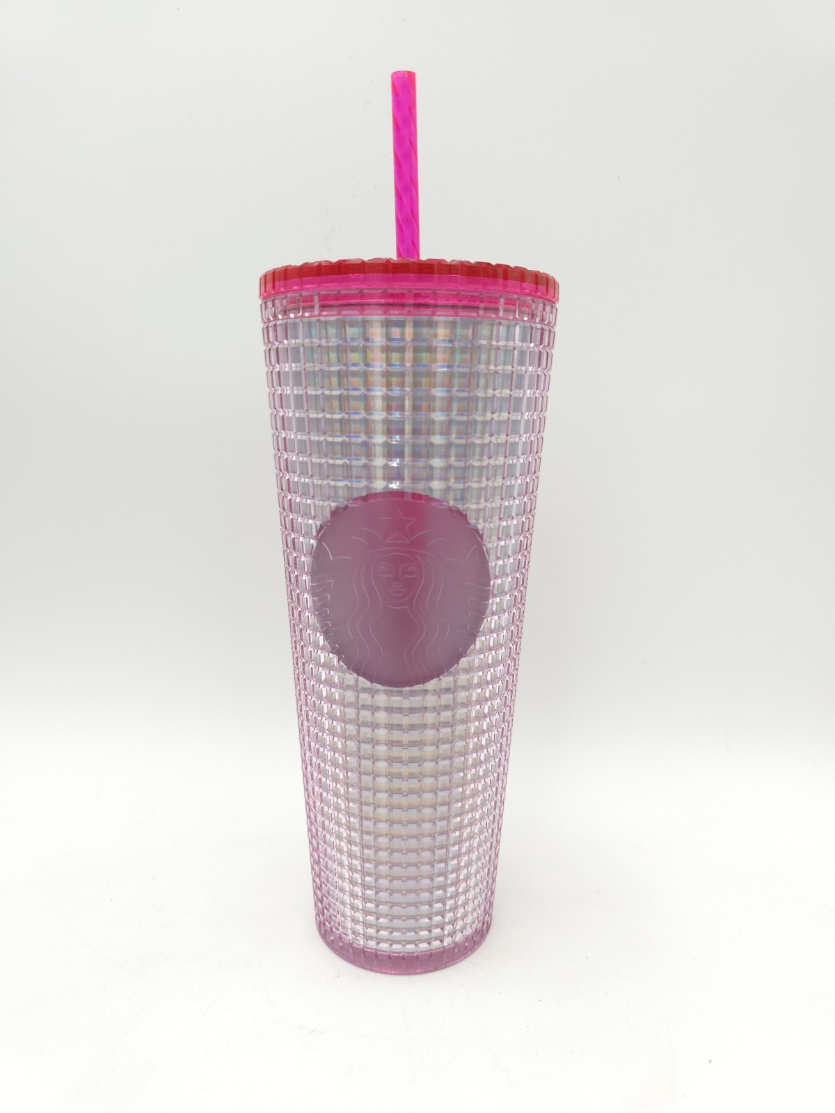Starbucks 2023 Grid Bubblegum Gradient Pink Silver Iridescent Tumbler Cup 24 oz