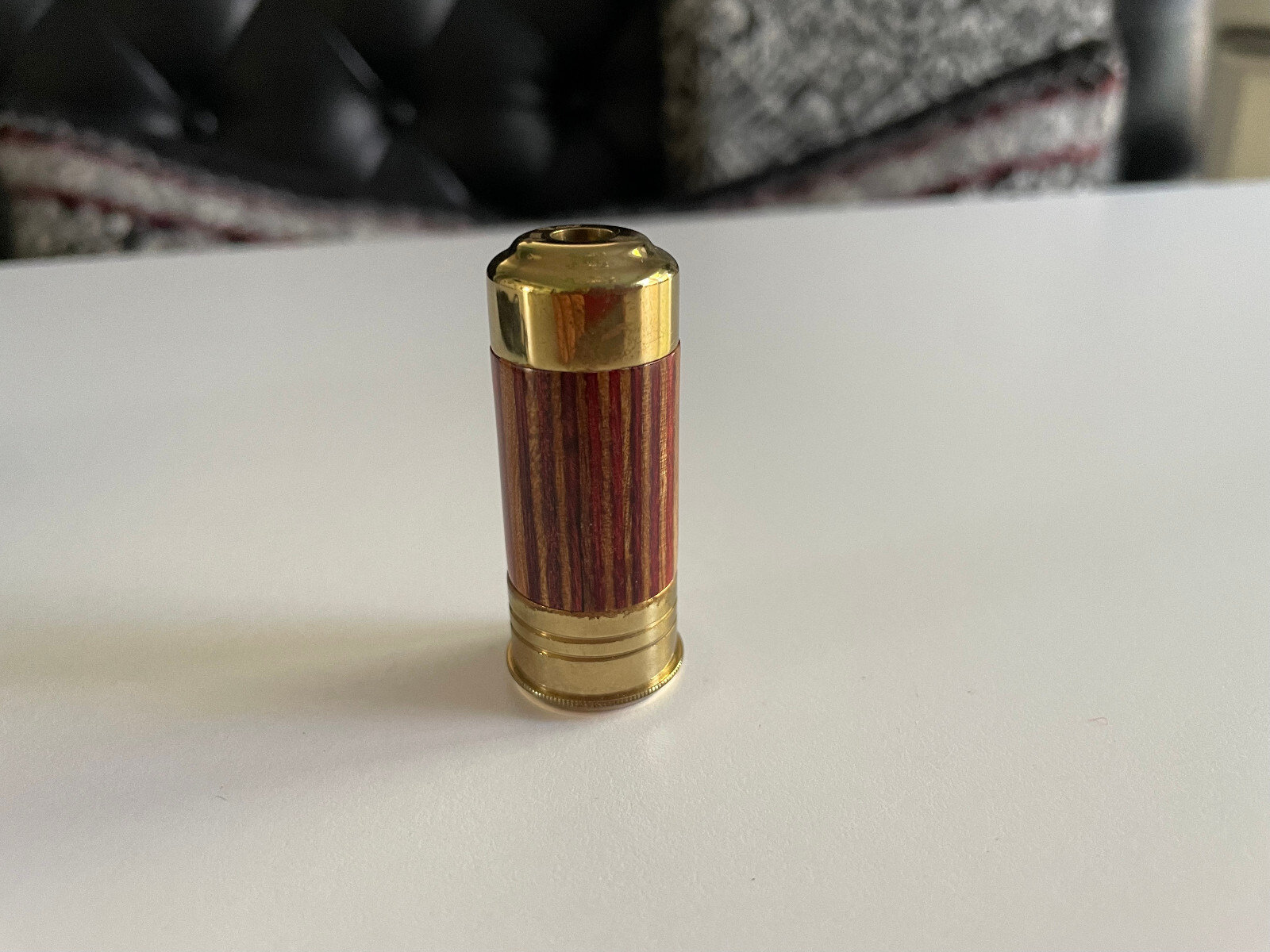 VAN CORT INSTRUMENTS DERRINGER BULLET SHAPE KALEIDOSCOPE WOOD BRASS LEATHER BAG