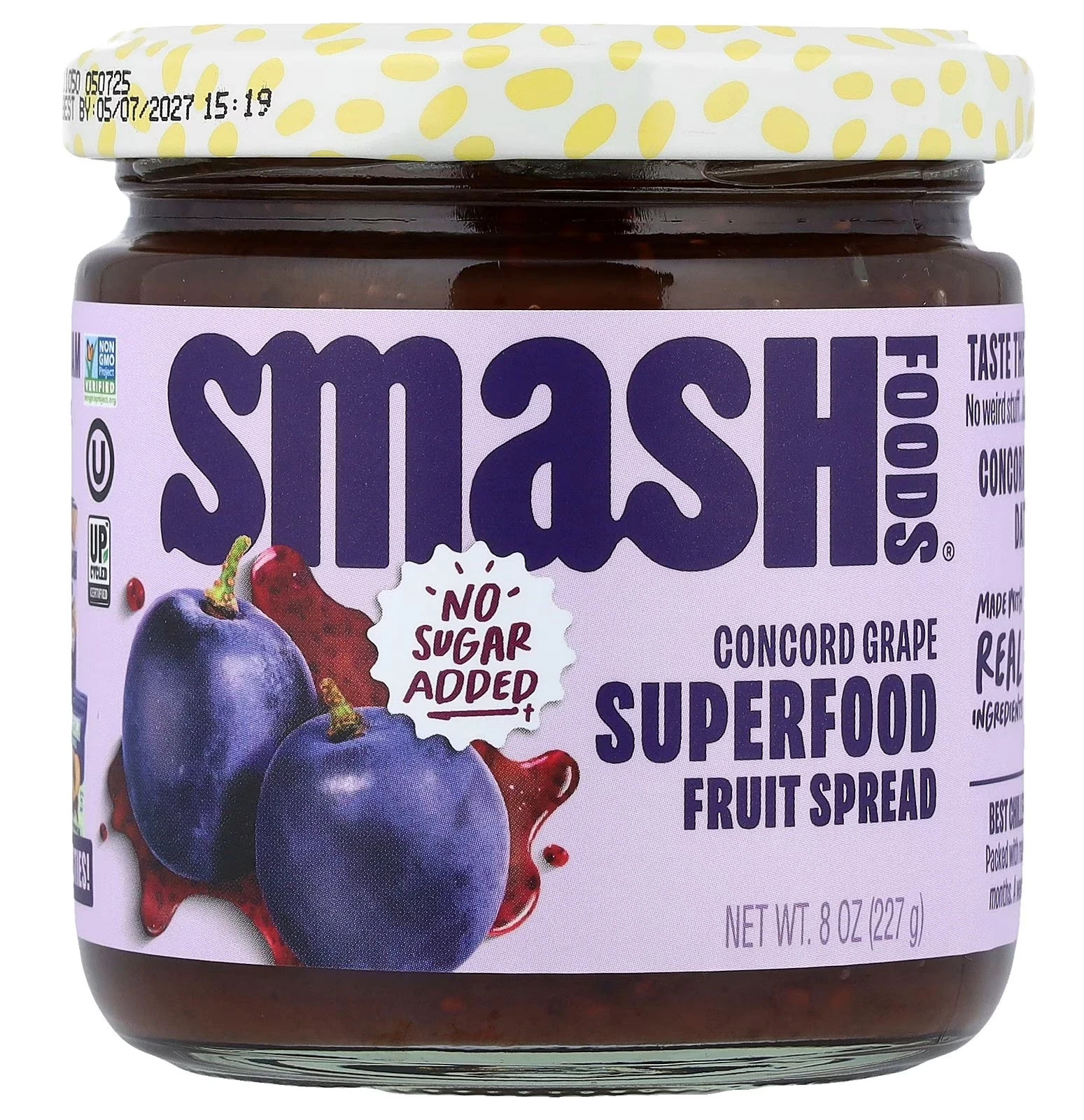 Smash Foods, Grape Jam, No Sugar Added, Low-Calorie, Vegan (1 Jar)