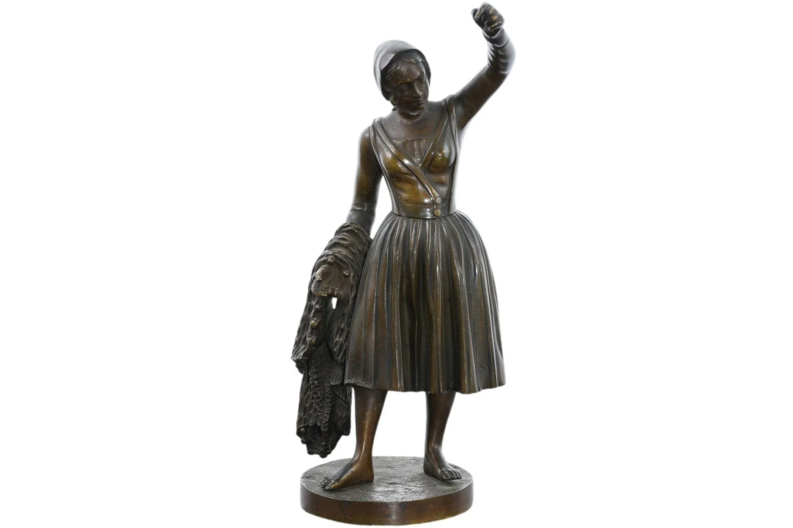 1860 Antique Bronze Statue with Woman Holding net