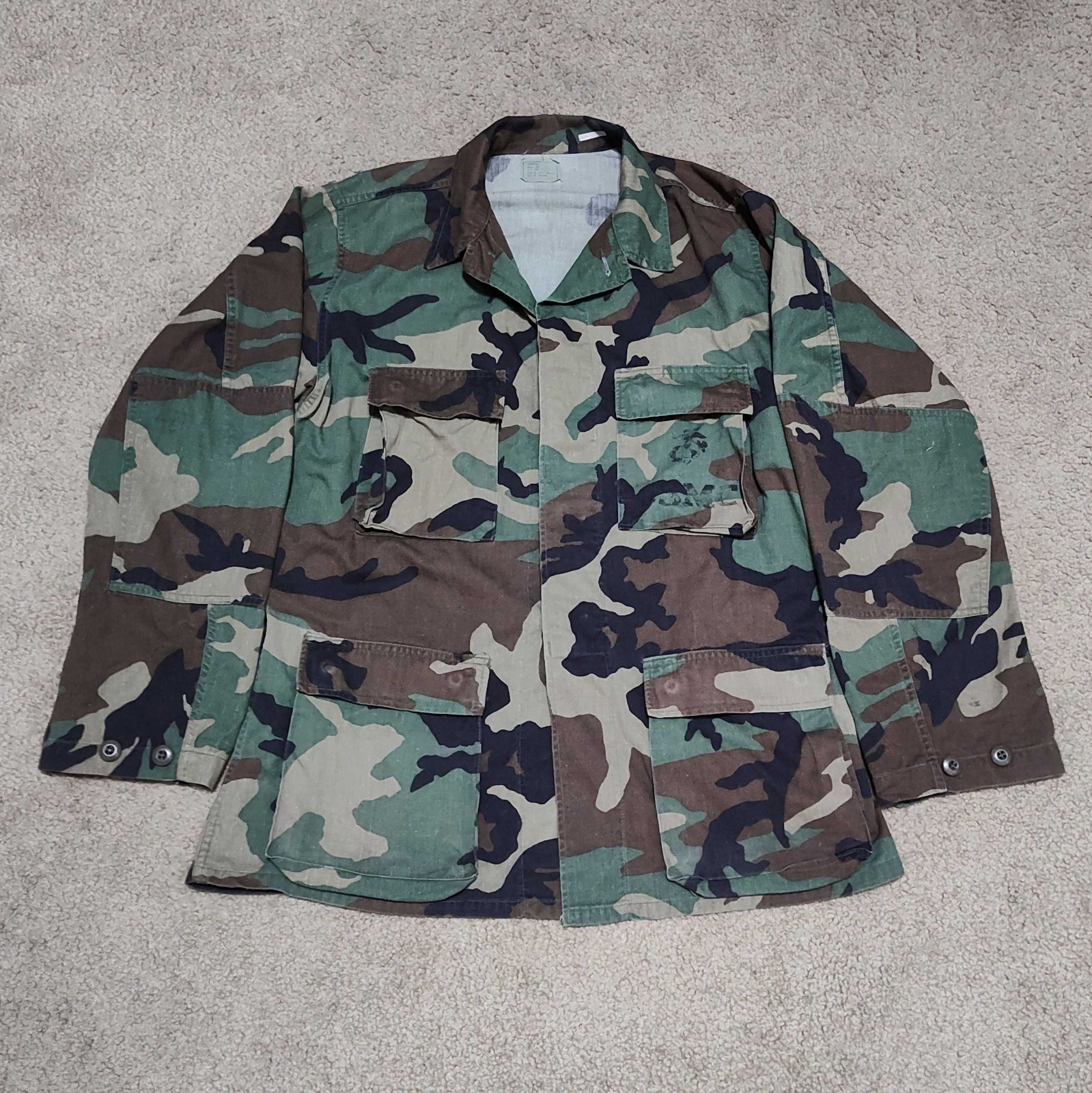 Medium Long USGI US Military M81 Woodland BDU Jacket, ’82 Dated, Used EGA Marked