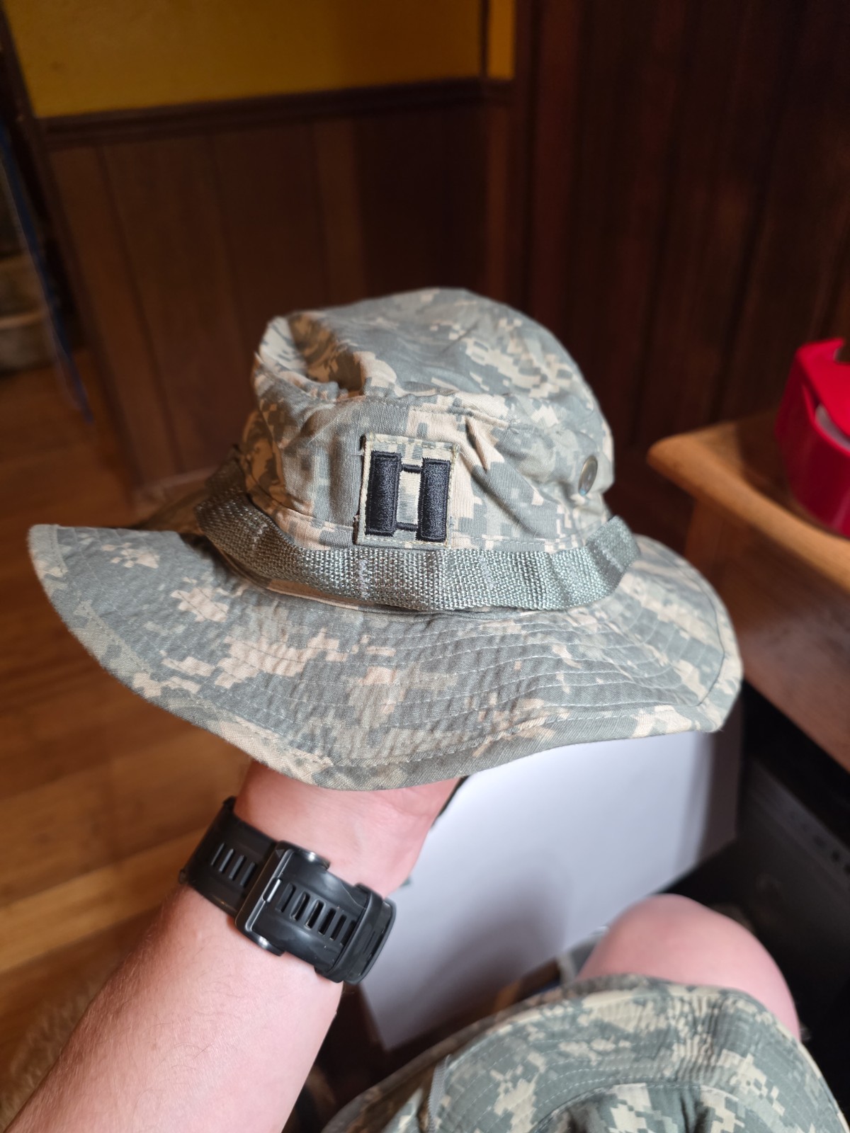 US Army Boonie Cap 7 1/8 Sun Hat Universal Camo ACU Cotton/Nylon Captain Rank