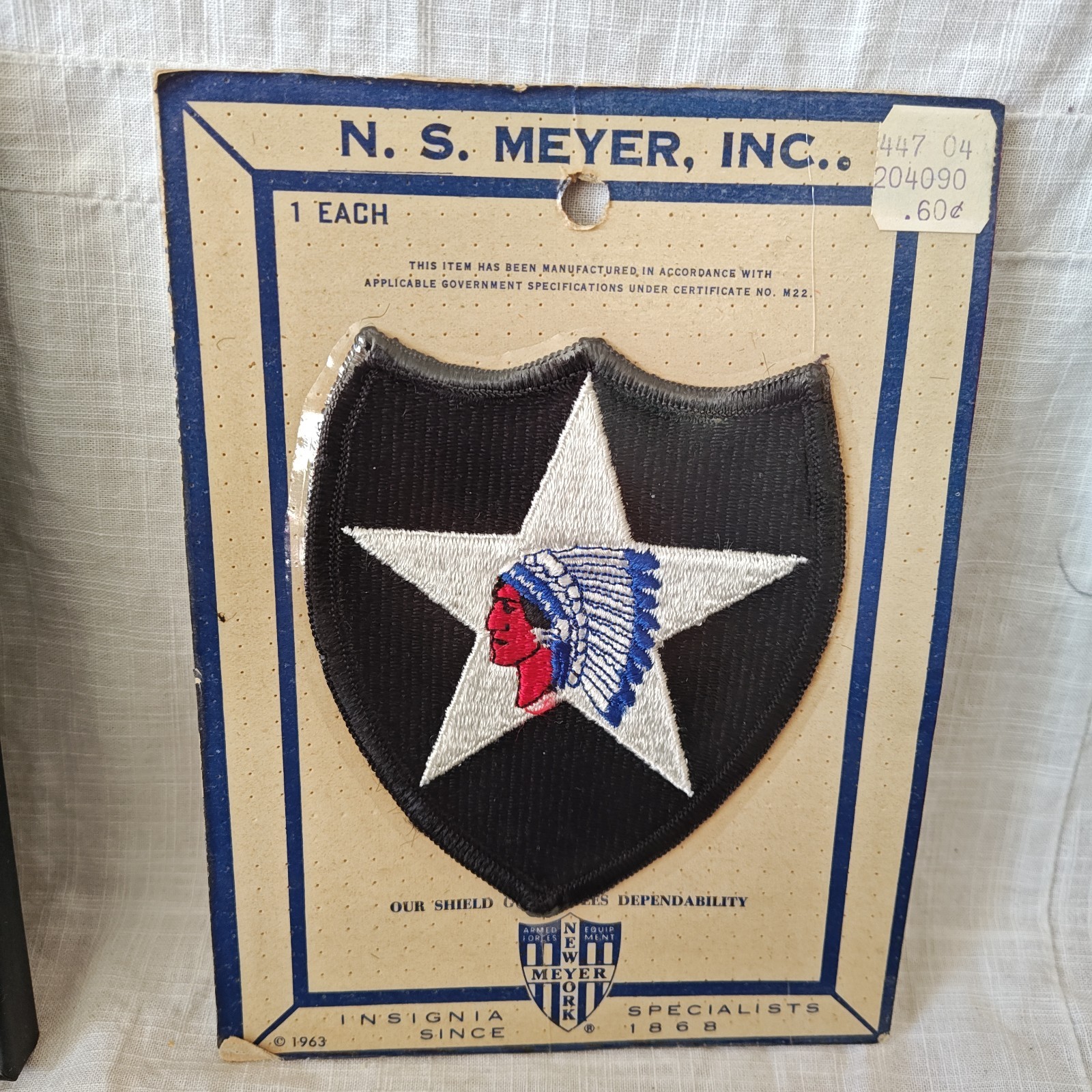 WW2 2nd INFANTRY DIVISION Patch – NEW in Original N.S. Meyer, Inc. 1963 Package