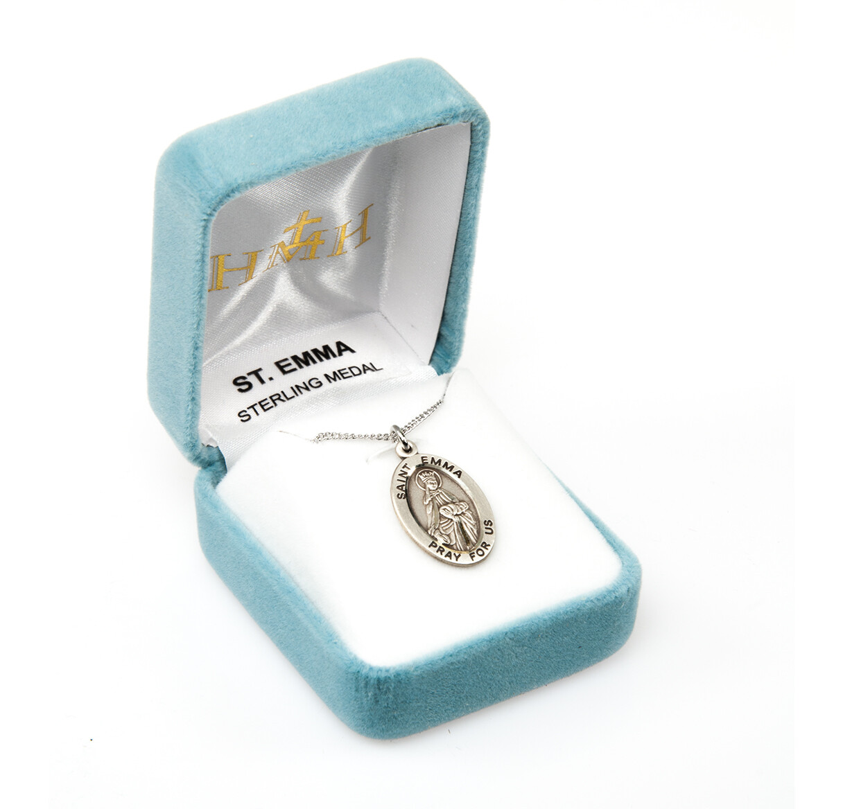 Saint St Emma- Sterling Silver 7/8″ Oval Medal + 18″ Chain – S943318