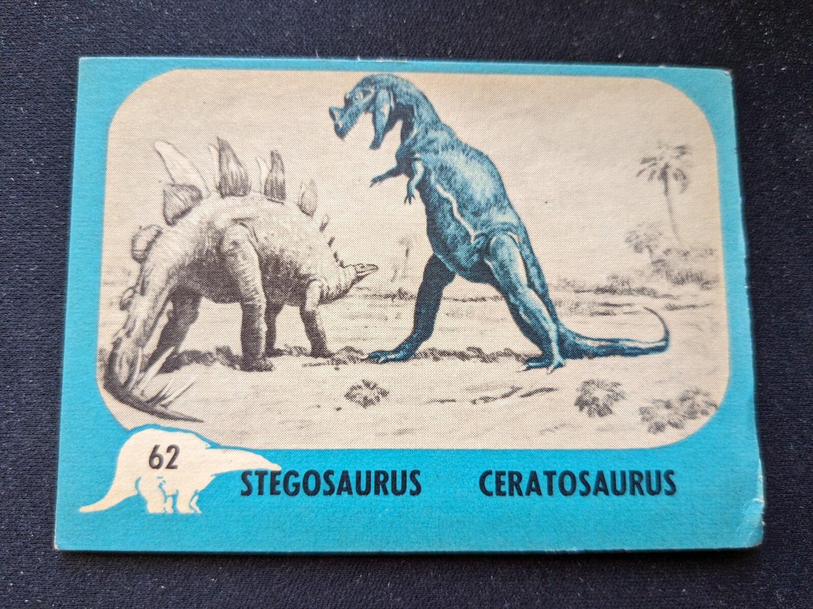 1961 Nu-Cards Dinosaur Series Card # 62 Stegosaurus / Ceratosaurus (VG/EX)