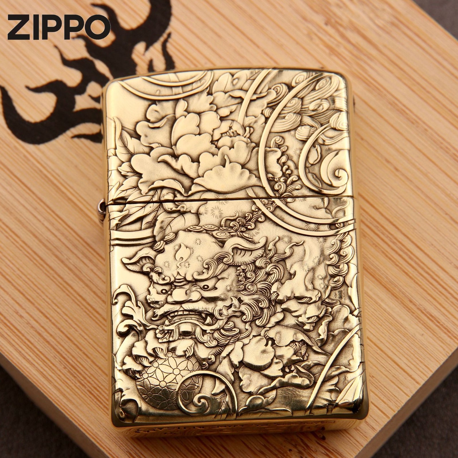 Zippo Solid Brass Deep-Engraved Armor Lighter with Tang Lion–Gift & Collectible