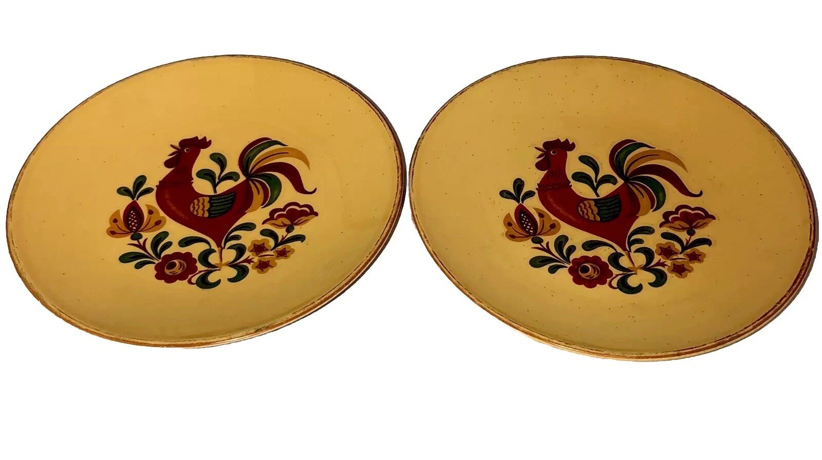 Vintage Yellow Rooster 2 Salad/Bread/Snack Plates Fun