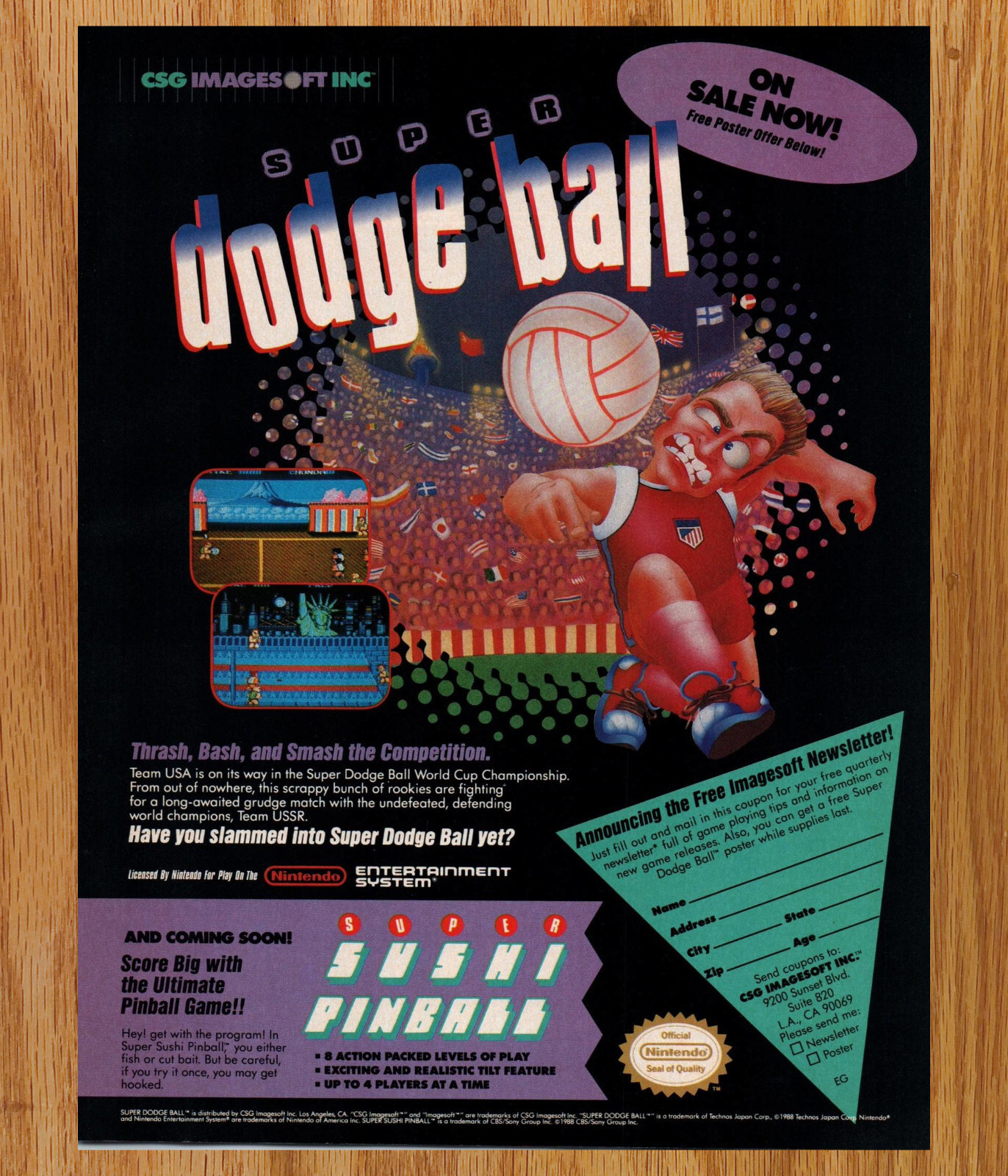 Super Dodgeball CSG Imagesoft Nintendo – Video Game Print Ads Poster Art 1990
