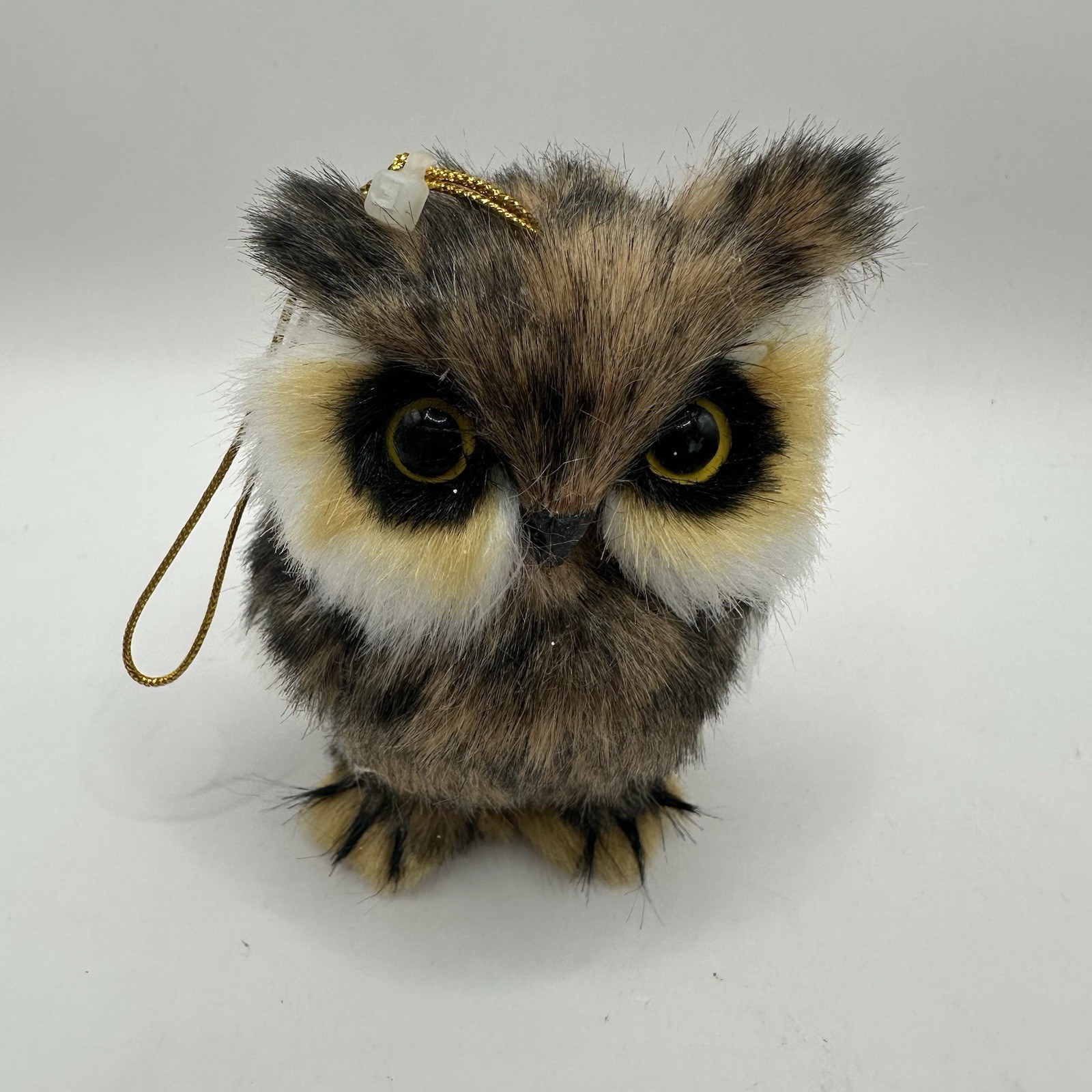 Vintage Spotted Owl Faux Fur Figurine Ornament 3″x2.5″ Bird Multicolor