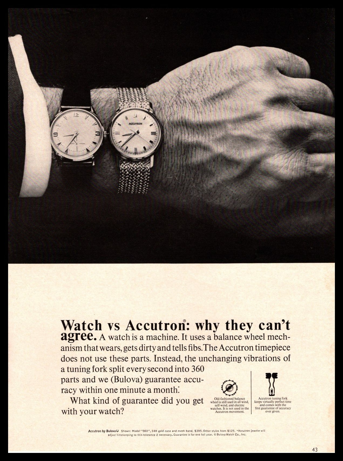 1965 Bulova Watch vs Accutron “Why They Can’t Agree” Model 560 14K Gold Print Ad