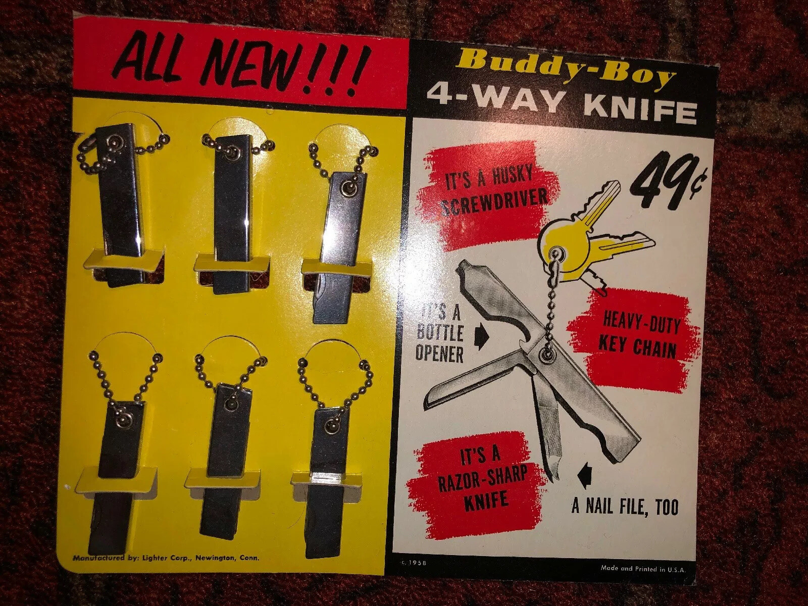 VINTAGE ADVERTISING BUDDY-BOY CARDBOARD KNIFE DISPLAY 10″x8-1/2 1958