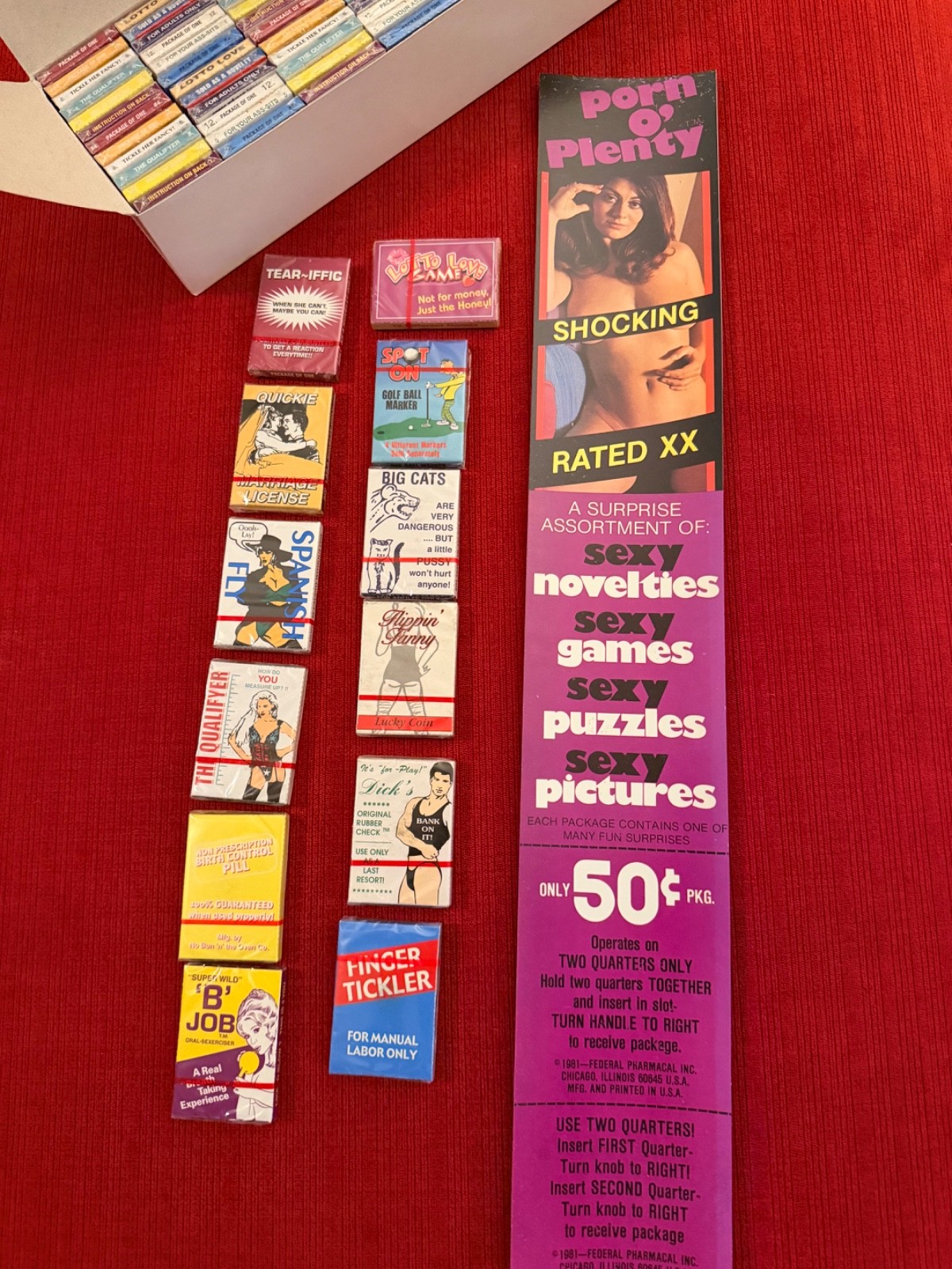 Condom VEND Machine Packages NOVELTY “P*RN O PLENTY” 72 Pieces + MACHINE LABEL