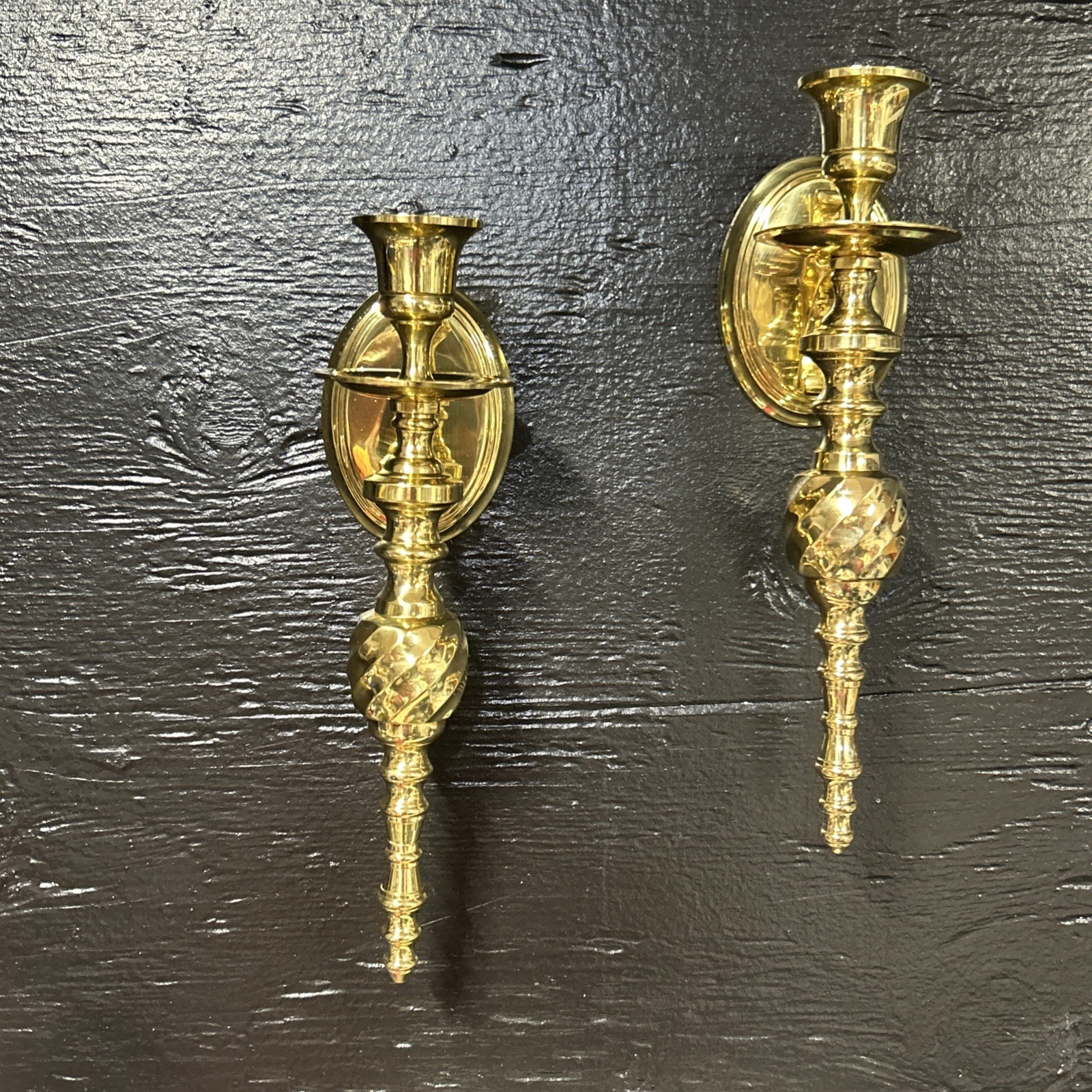 2 Solid BRASS Vintage Candlestick Wall Mount Sconce Candle Holders New Old Stock
