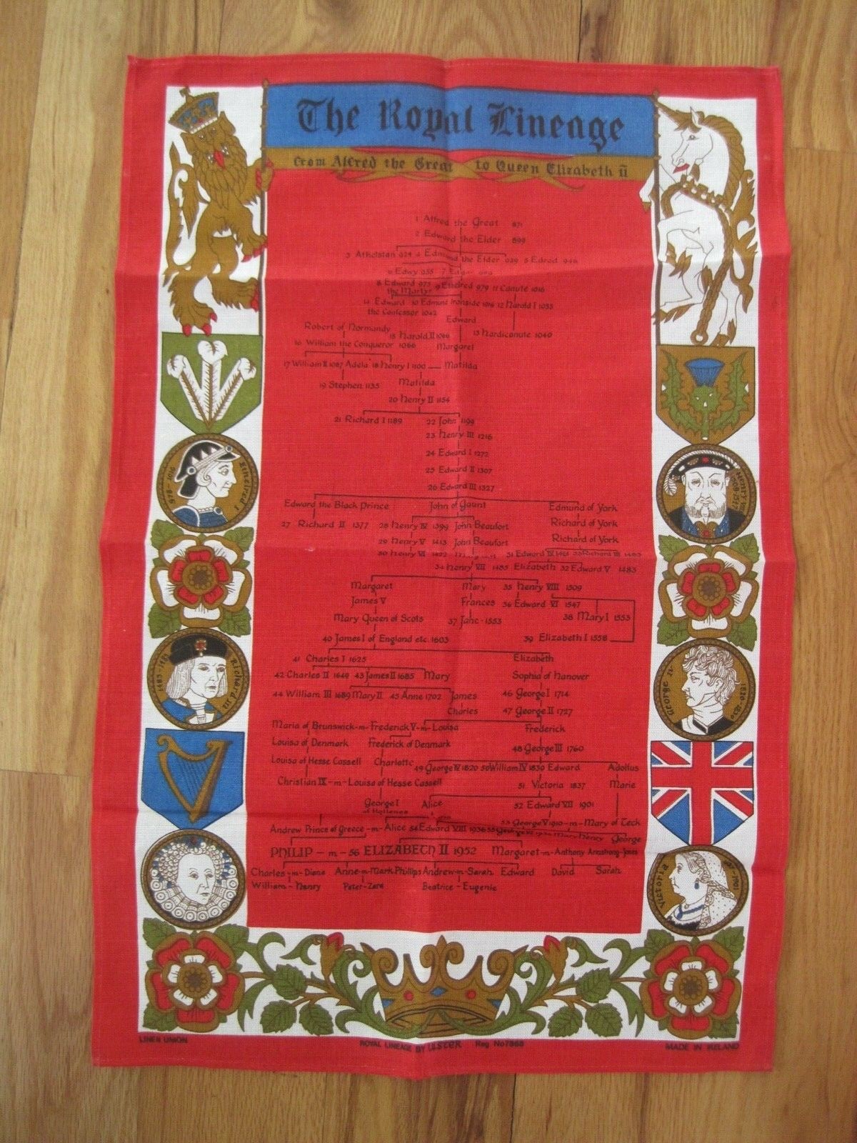The Royal Lineage Tea Towel England Made In Ireland 28″ x 18″ NEW