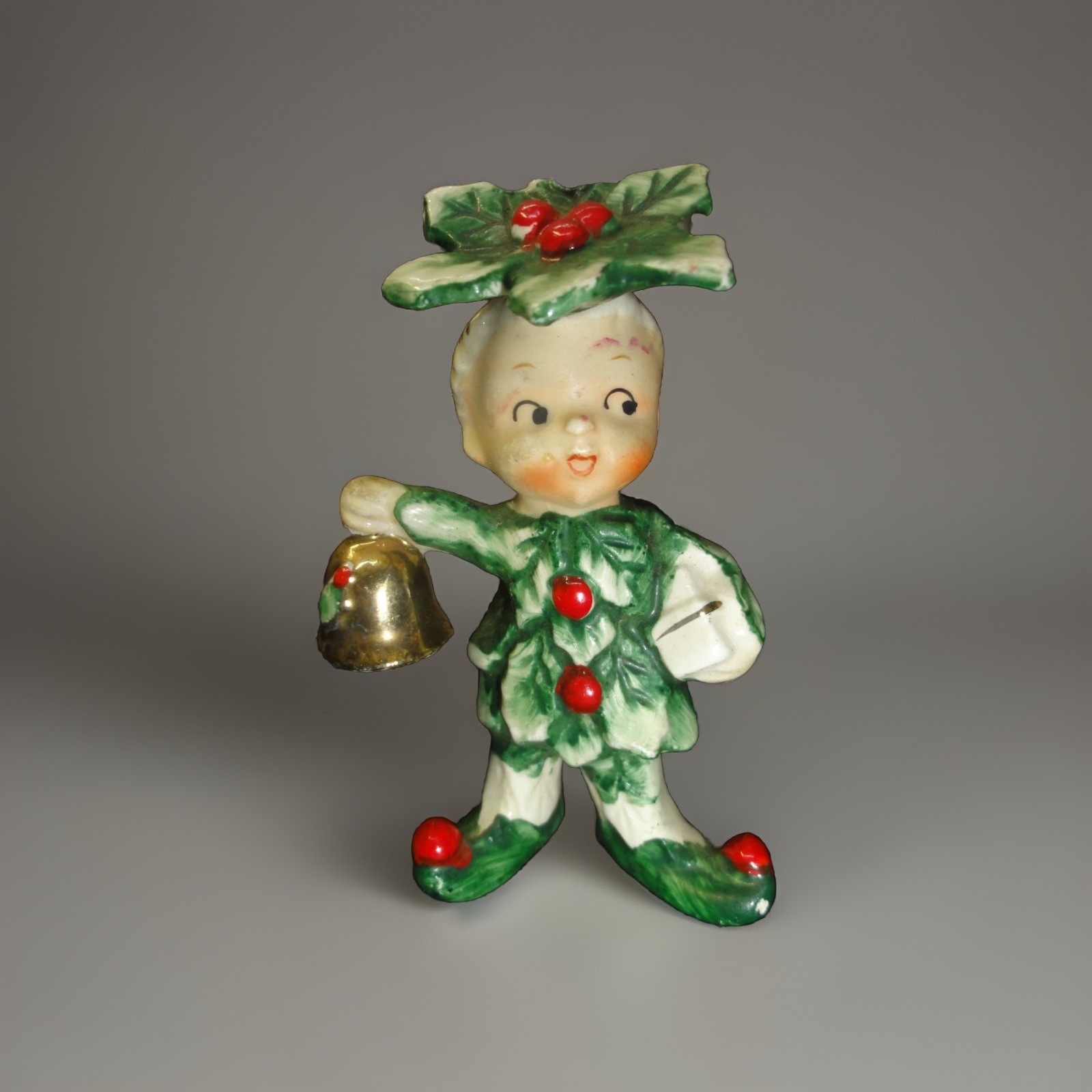 Napco 1956 Christmas Sweethearts Green Holly Boy Figurine Ornament
