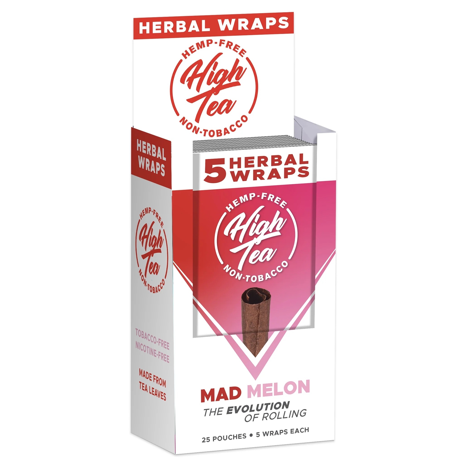 High Tea Wraps MAD MELON Flavor 125 Herbal Wraps Total (Full Box, 25 Pouches)