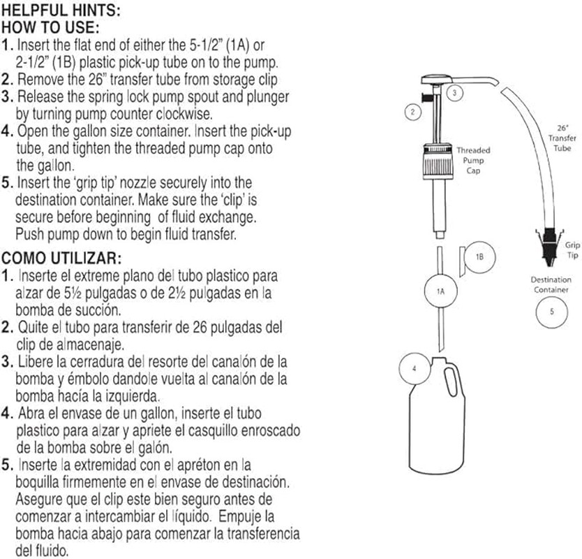 Fluid Transfer Pump 1 Gal Container Manual Siphon Hose Oil Gas Water Auto Marine