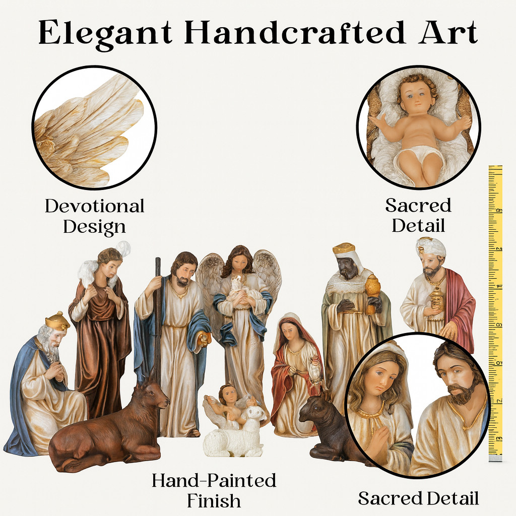 Nativity Set / Nacimiento de Navidad – 12-Piece Christmas Resin Figurin 12″