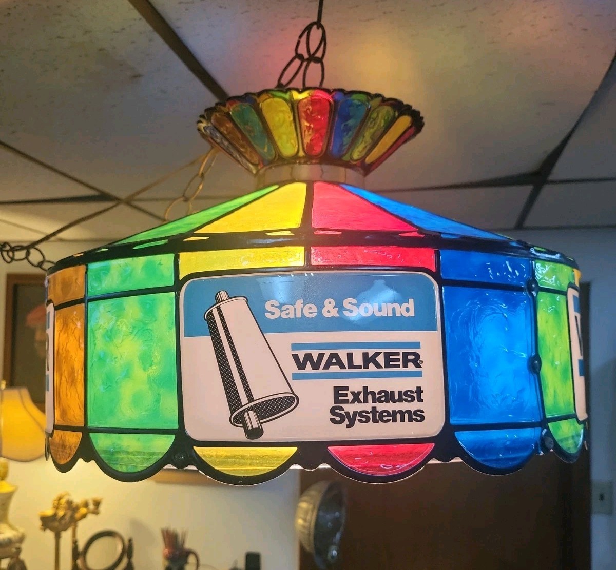Walker Mufflers Multi Color Lighted Hanging Advertising Light garage shop RARE!