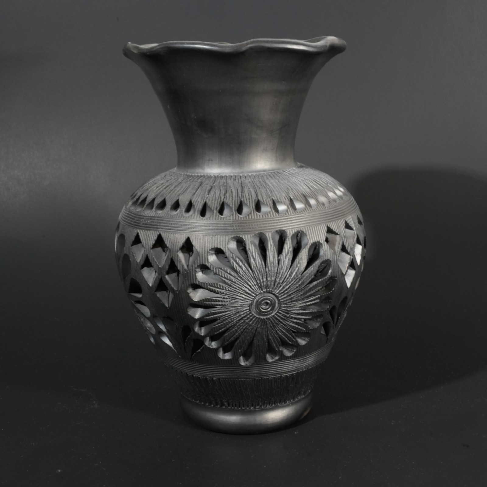 Oaxacan Black Clay Vase, Barro Negro, Hand Carved, One of a Kind Collectible