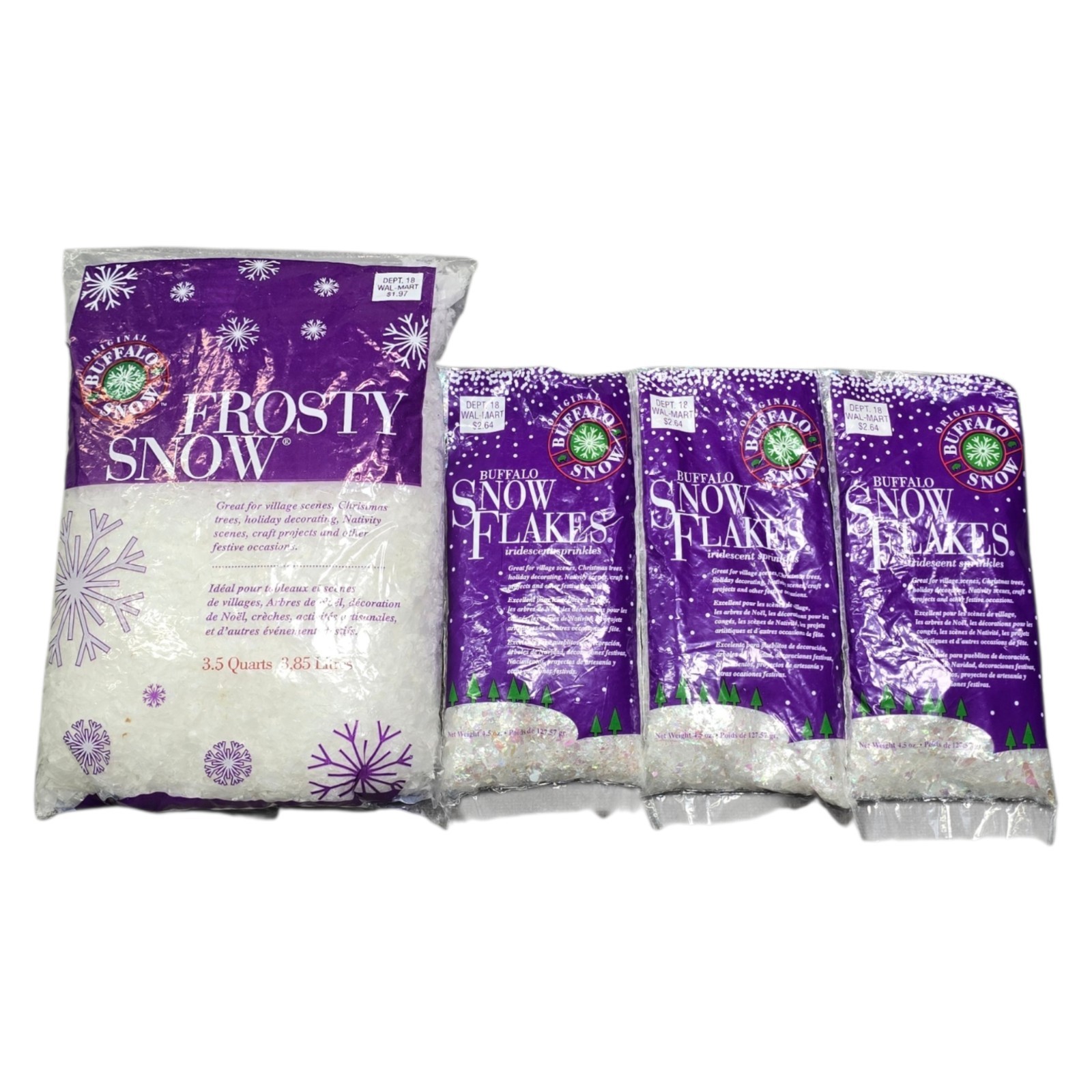 Buffalo Snow Frosty Christmas Village Accessory 3.5qt Bag & Iridescent 4.5oz x3