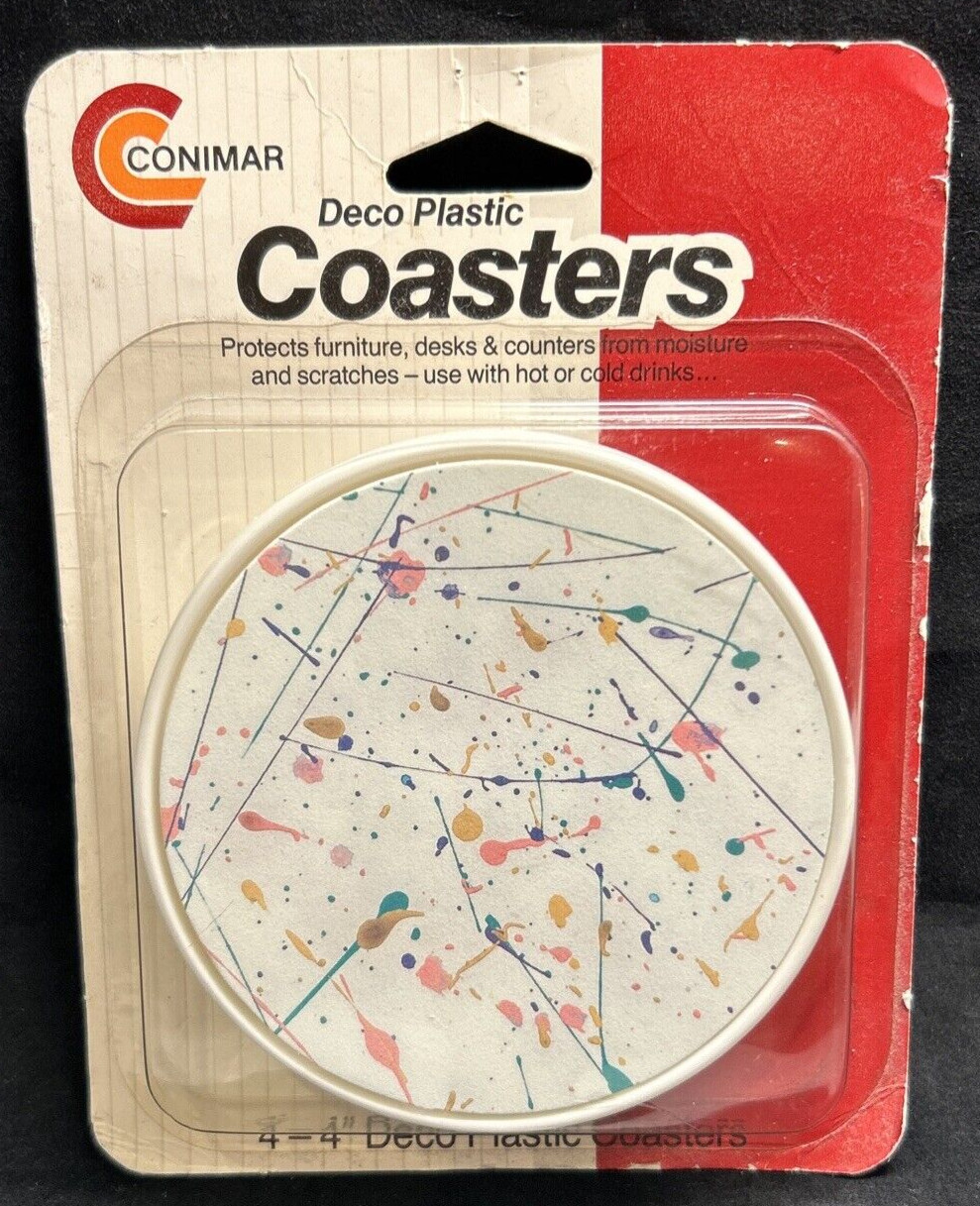 Conimar MCM Deco Plastic Abstract Coasters Splatter Art NIB
