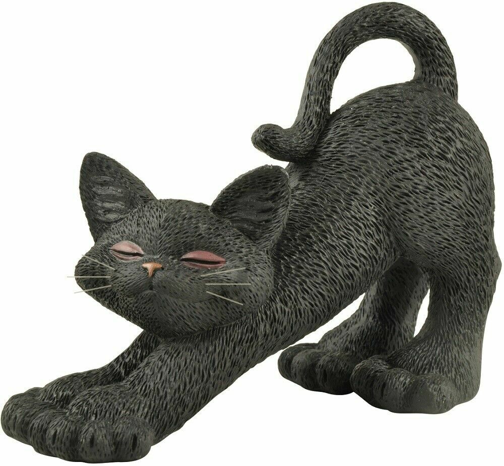 Whimsical Happy Black Cat Stretching Statue Gift – Happy Cat Collection