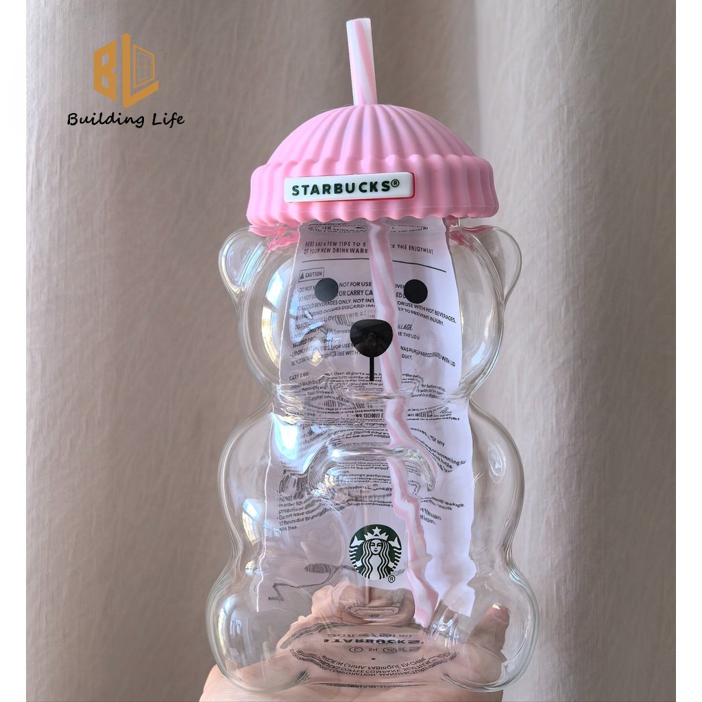 Bearista Pink Bear Glass Tumbler Cold Straw 20oz 591ml2026 Starbucks Cup with