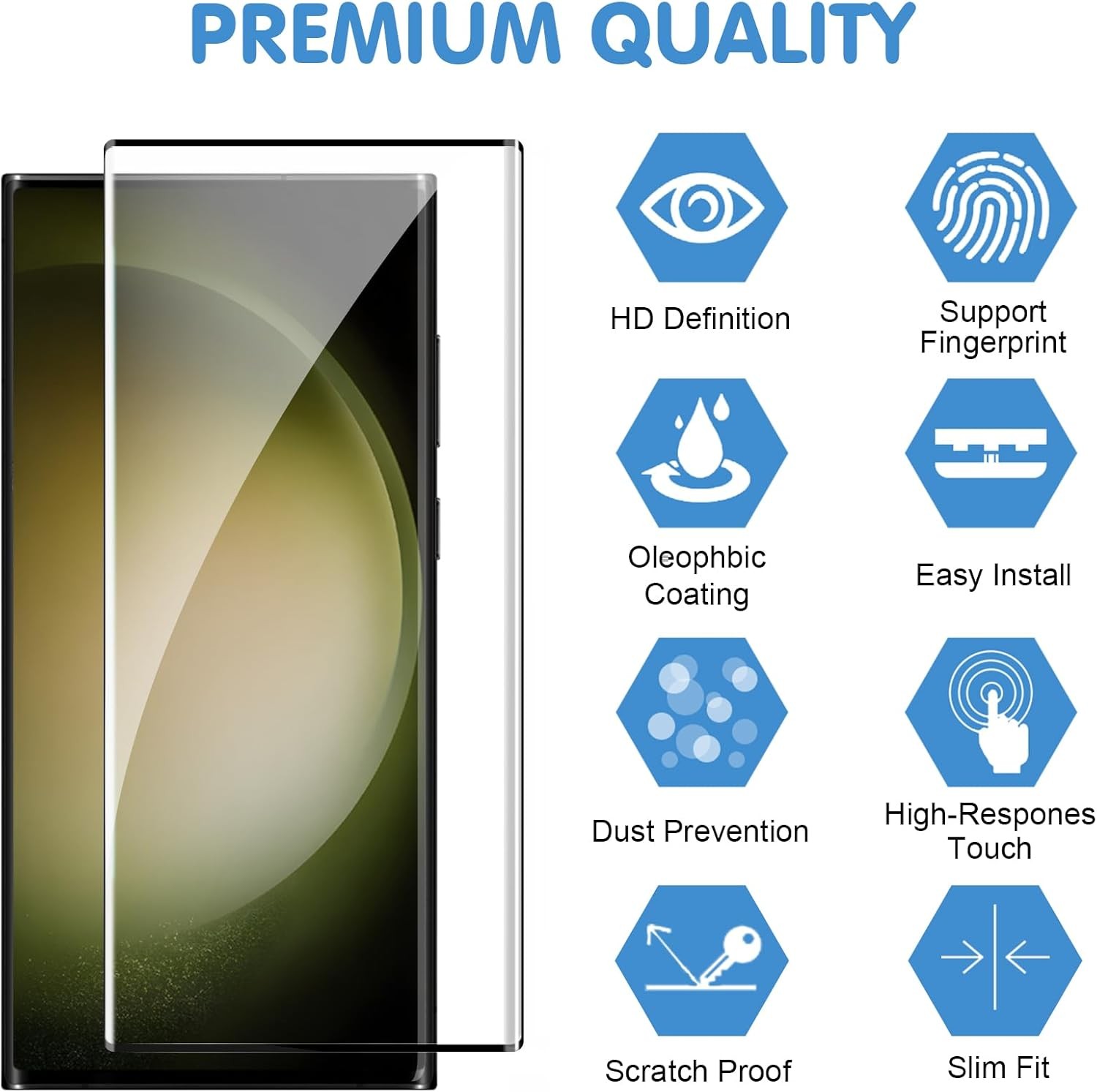 3 Pack Galaxy S23 Ultra Screen Protectors HD Clear Tempered Glass 3D Curved Scra