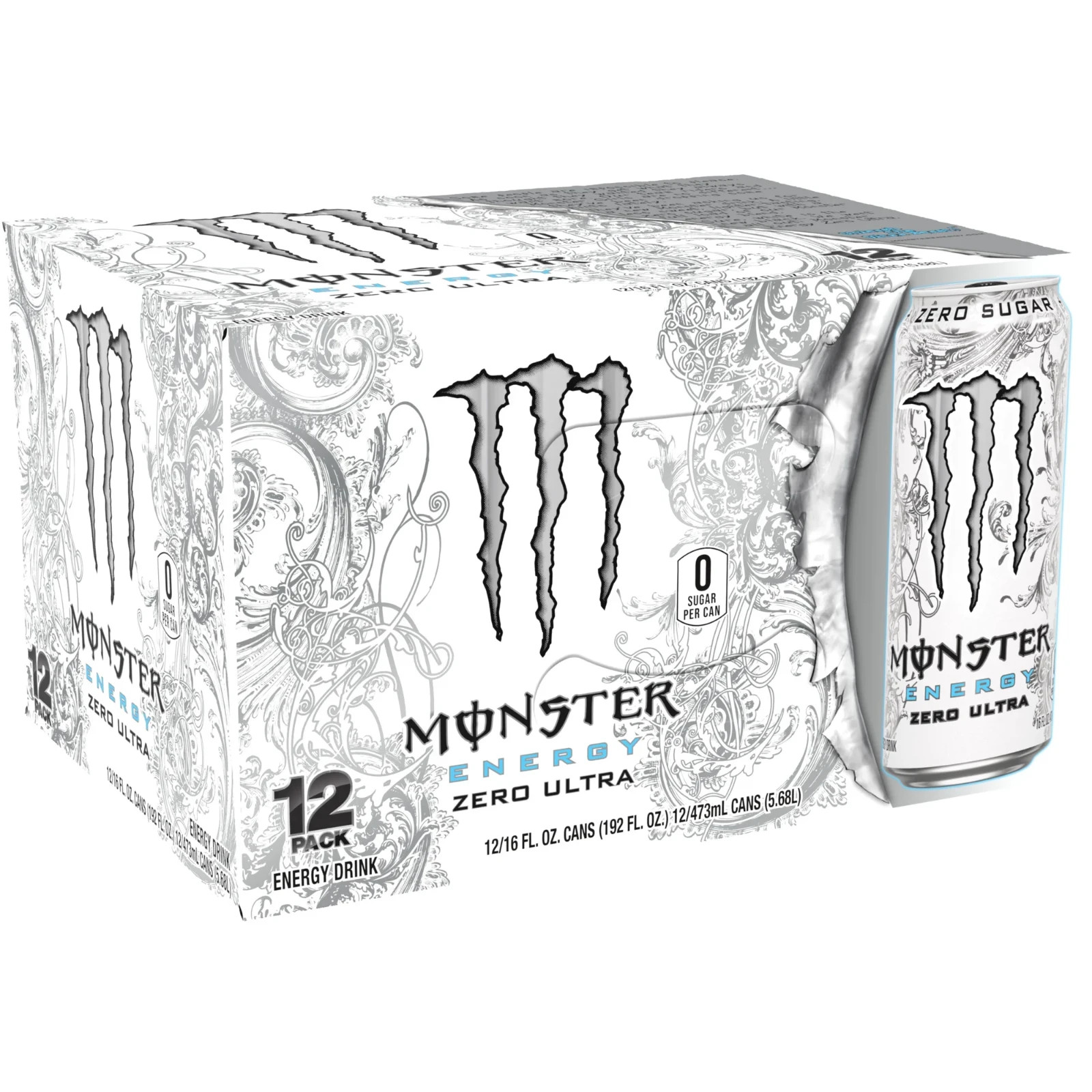 “Monster Energy, Zero Ultra, Sugar Free Energy Drink, 12 Pack – 16 Fl Oz