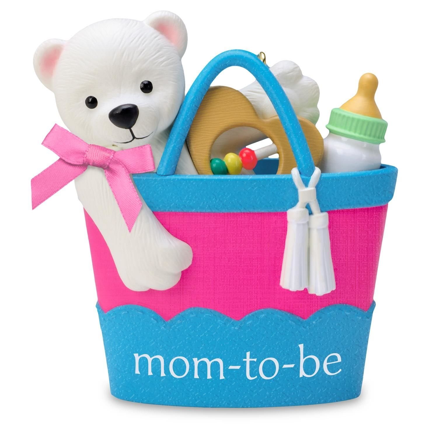 Mom To Be 2016 Hallmark Ornament Family Baby Boy Girl Diaper Bag Bottle Rattle