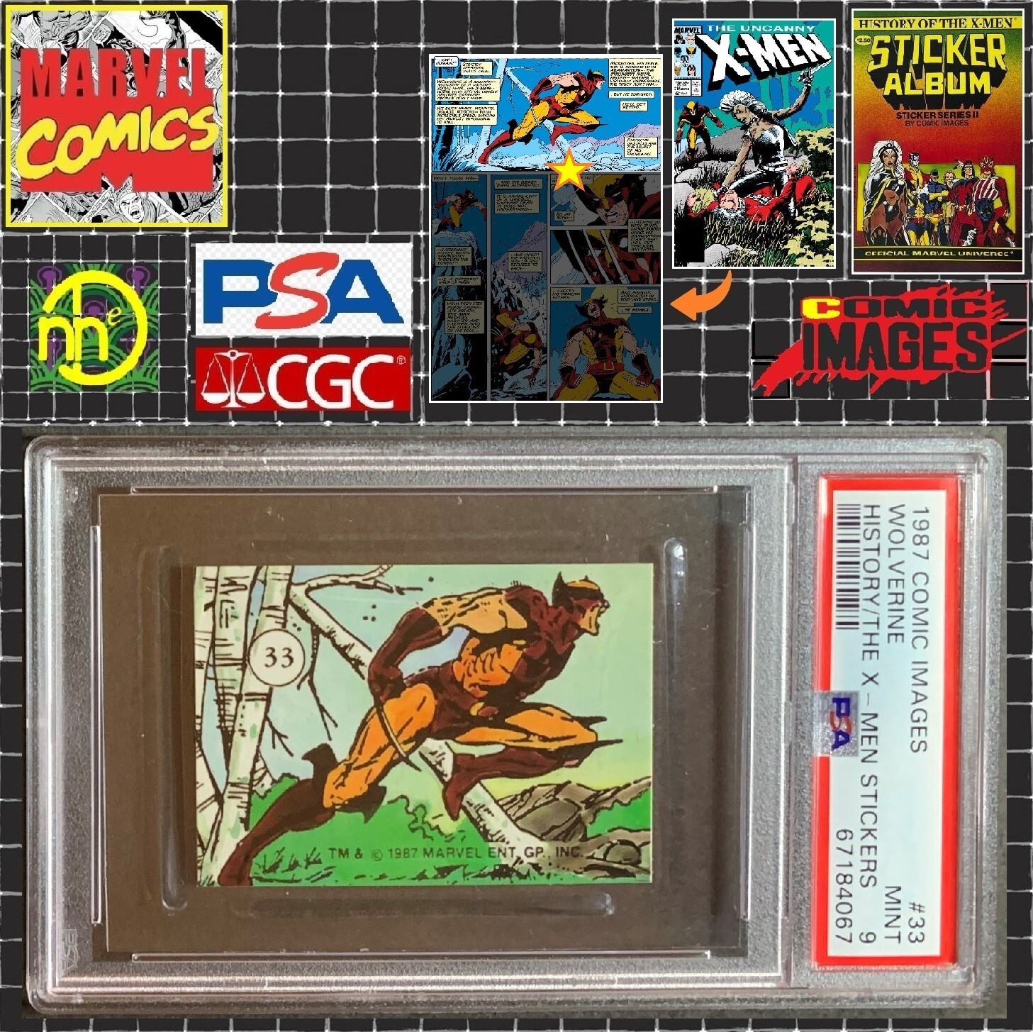 1987 Marvel History of the X-Men Sticker – #33 Wolverine – PSA 9 MINT