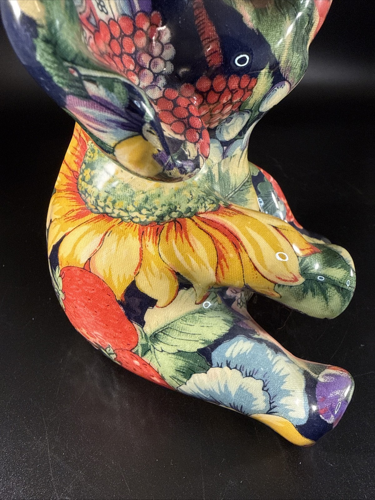 Vintage Elephant Patchworks By Joan Baker Designs Fruit & Florals 7” Tall