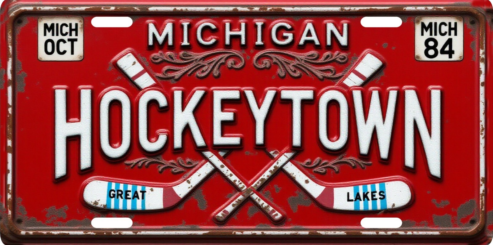 Detroit Ice Hockey “Hockeytown” 1984 Michigan Red License plate