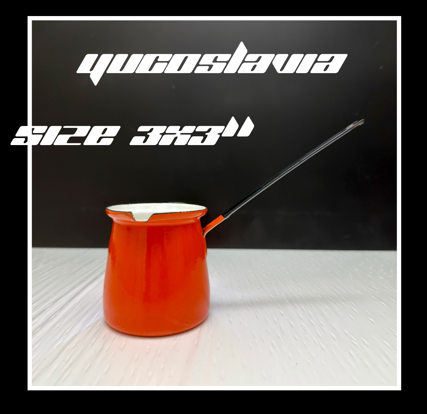 Turkish Coffee Pourer Orange Enamelware Made In Yugoslavia 4 On Bottom •:*¨¨*: