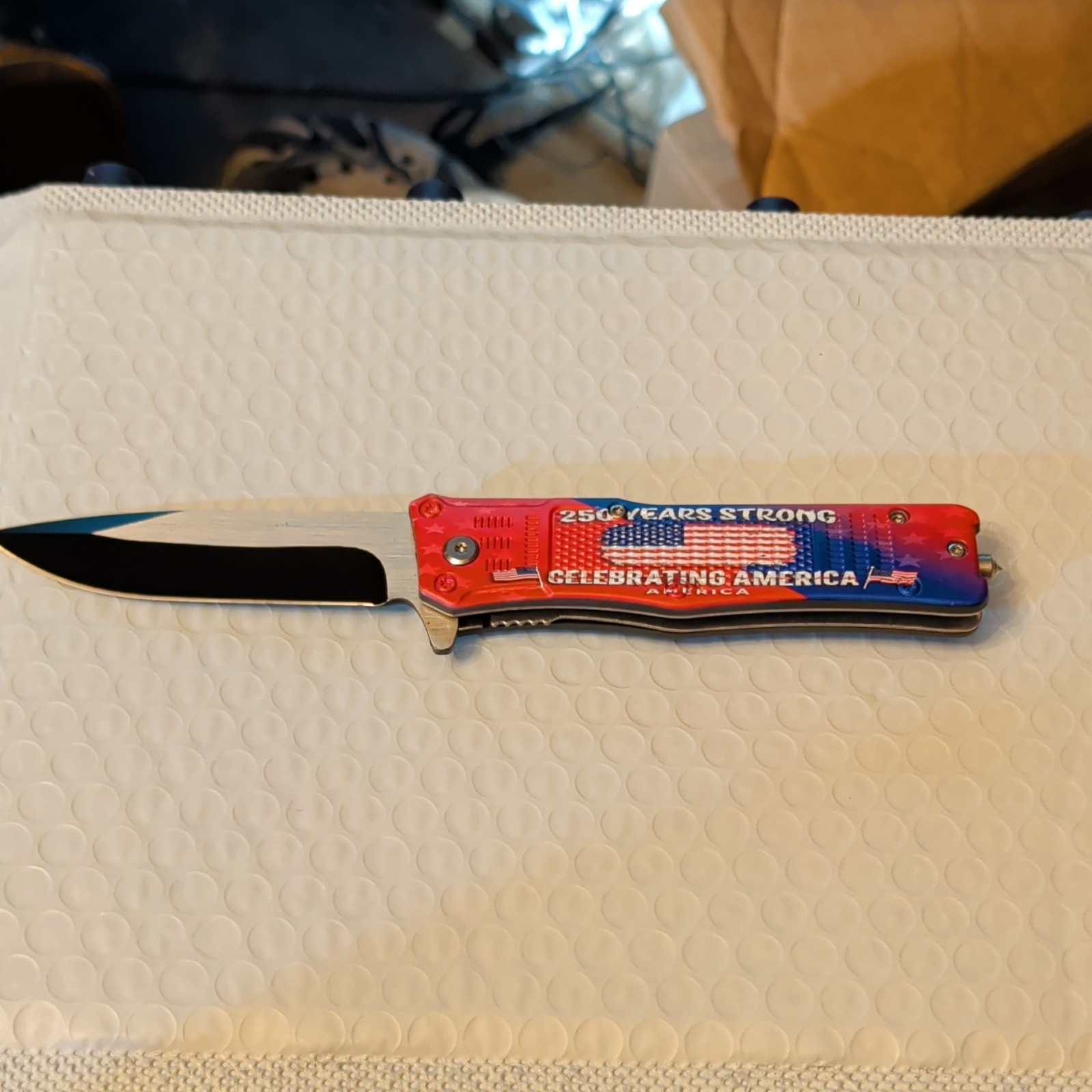Red/Blue Aluminum Folding Pocketknife SS Clip Point Plain Liner Lock Assisted