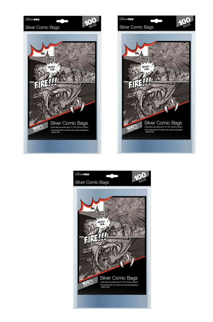 (300) Ultra Pro Silver Age Size Comic Book Bags Acid Free 7-1/4″ X 10-1/2″