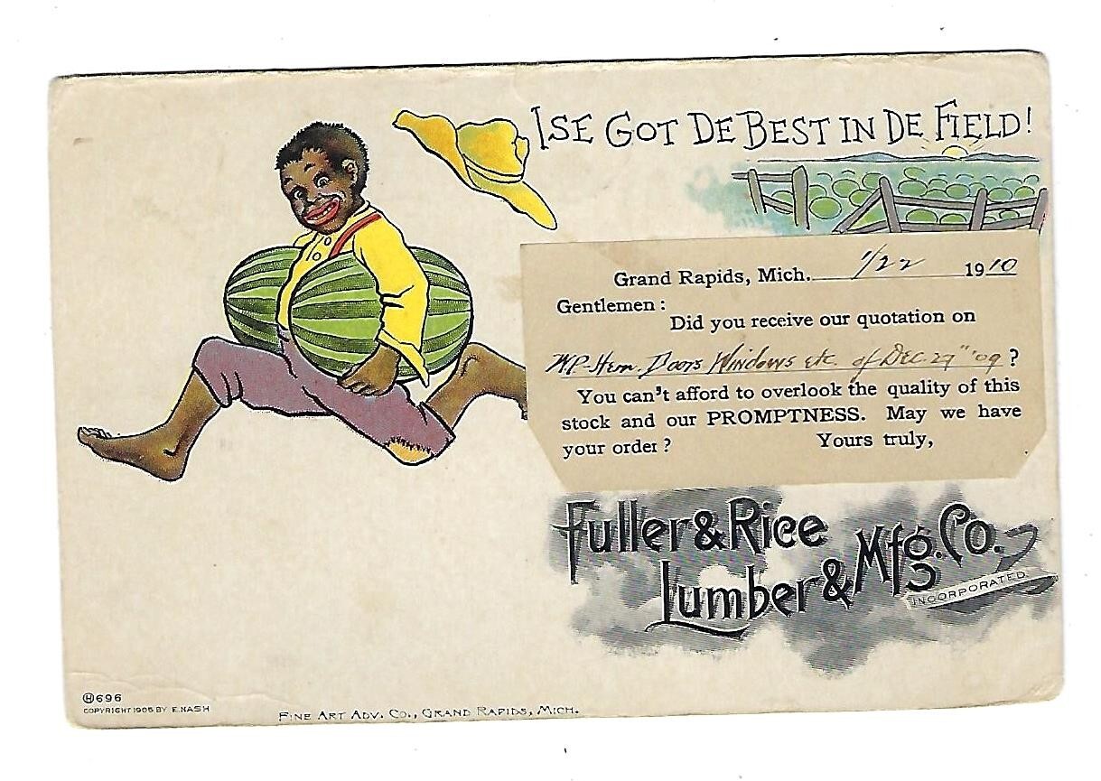 1910 E. Nash Trade Postcard Fuller & Rice Lumber & Mfg. Co. Running w/ Watermon