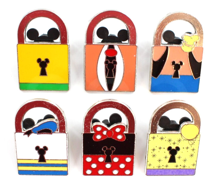 Character Lock Collection 6 Specific Disney Park Trading Pin Set Padlocks ~ New