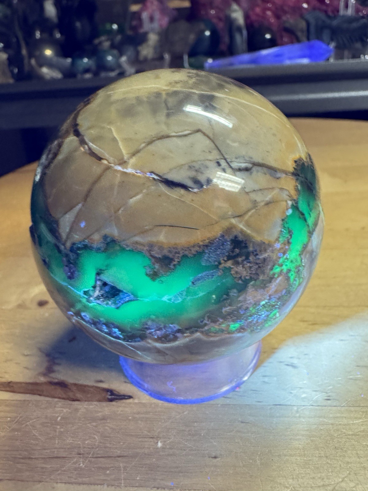 7063 Volcano Agate Druzy Sphere Trapped Uranium 72mm 2.9”DIA Wt. 1 Lb. 2 Oz.