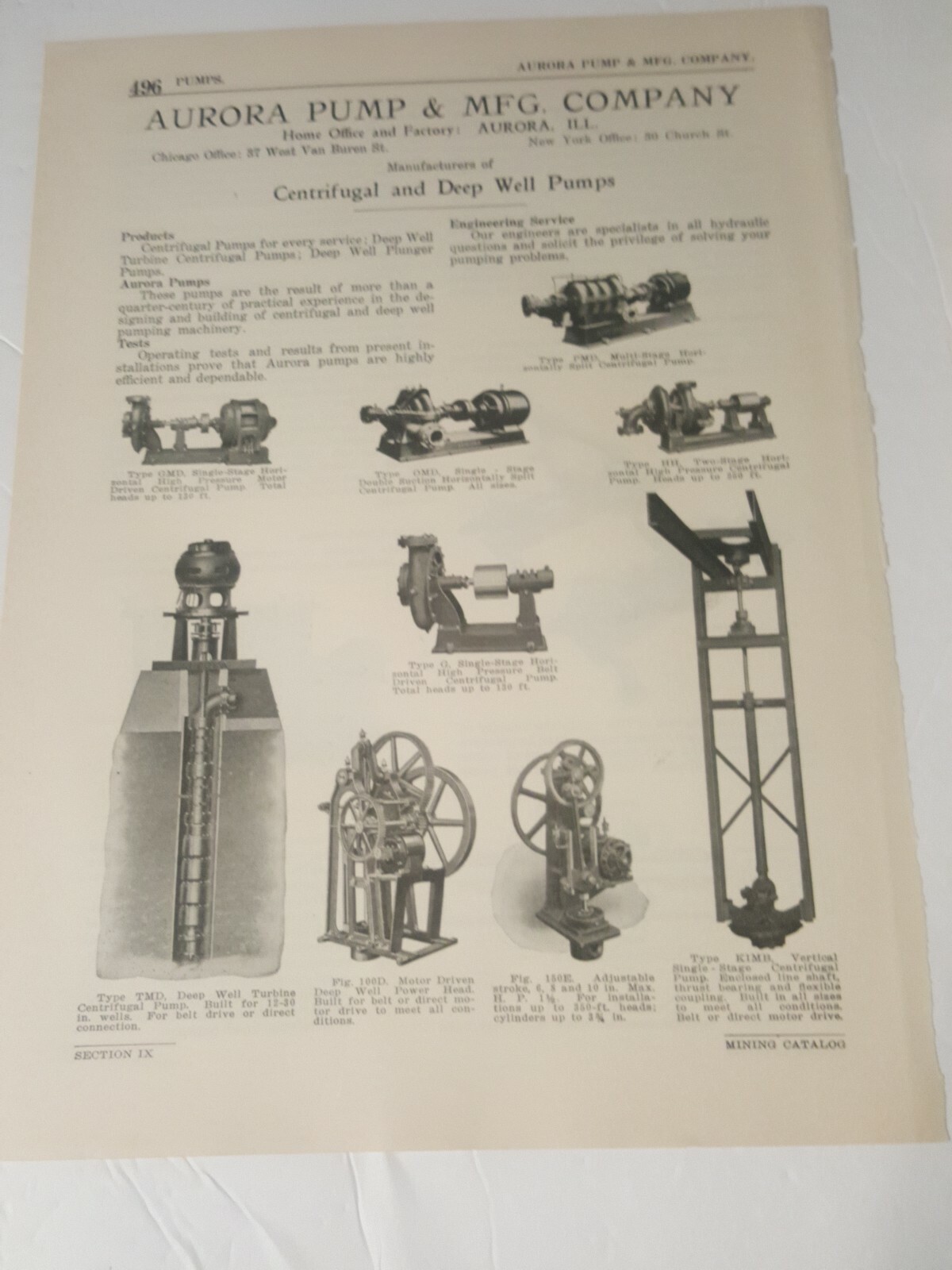 1923 mining ad AURORA PUMP & MFG Co Centrifugal & Deep Well Pumps AURORA IL