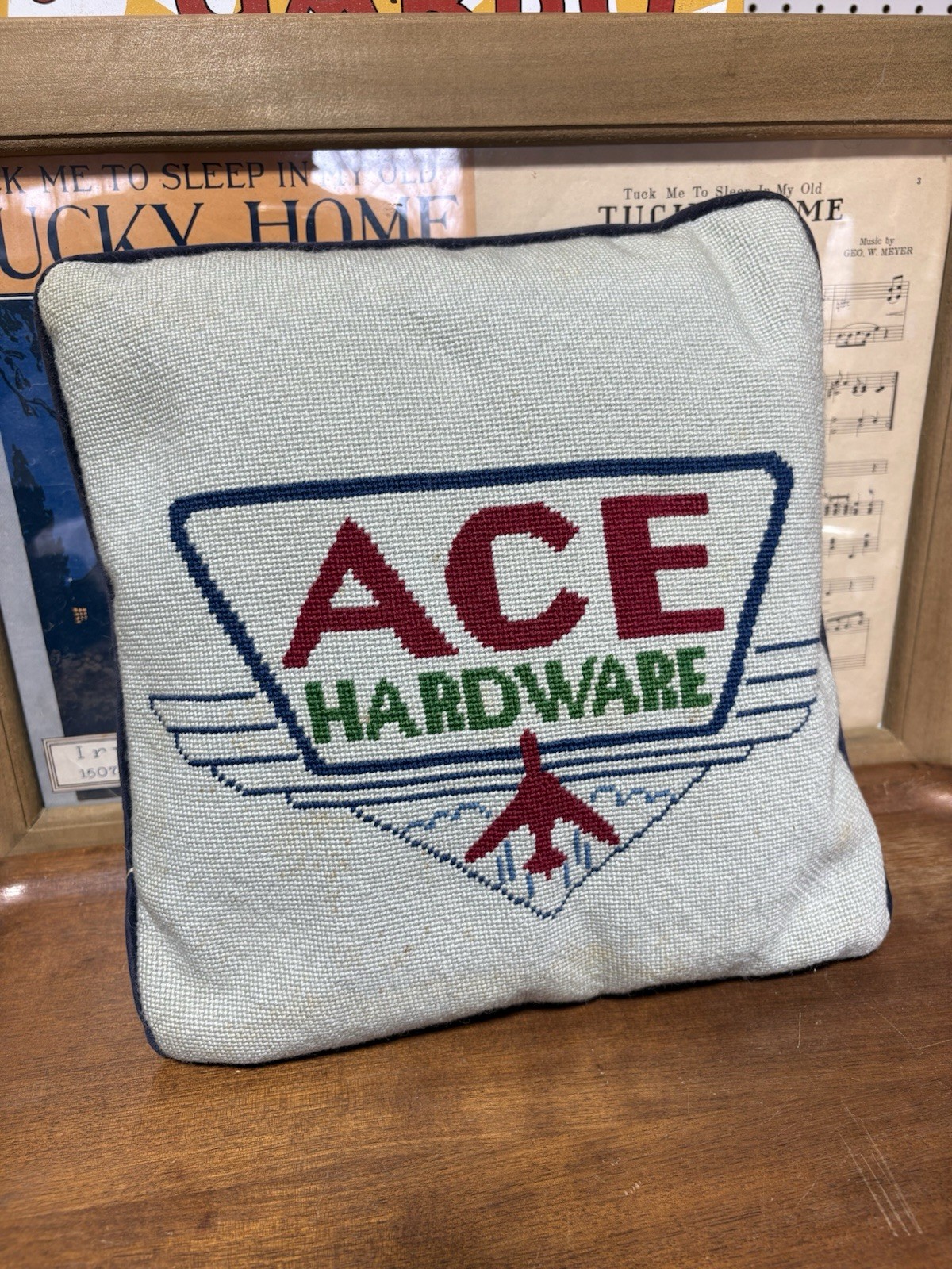 Vintage Ace Hardware Needlepoint Pillow. 1960’s