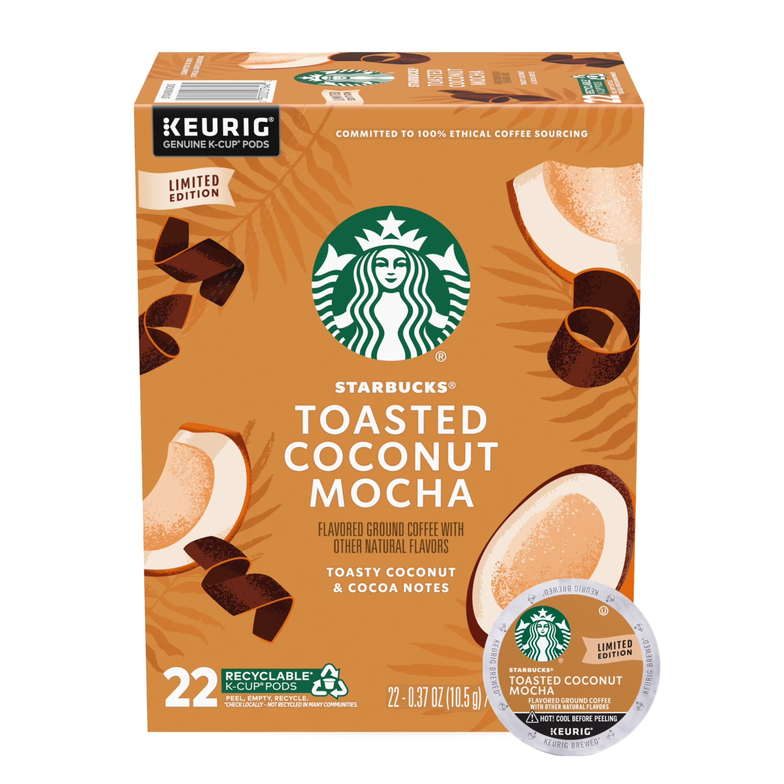 Starbucks Toasted Coconut Mocha, Hot or Iced Coffee, Flavored K-Cup Coffee Pods