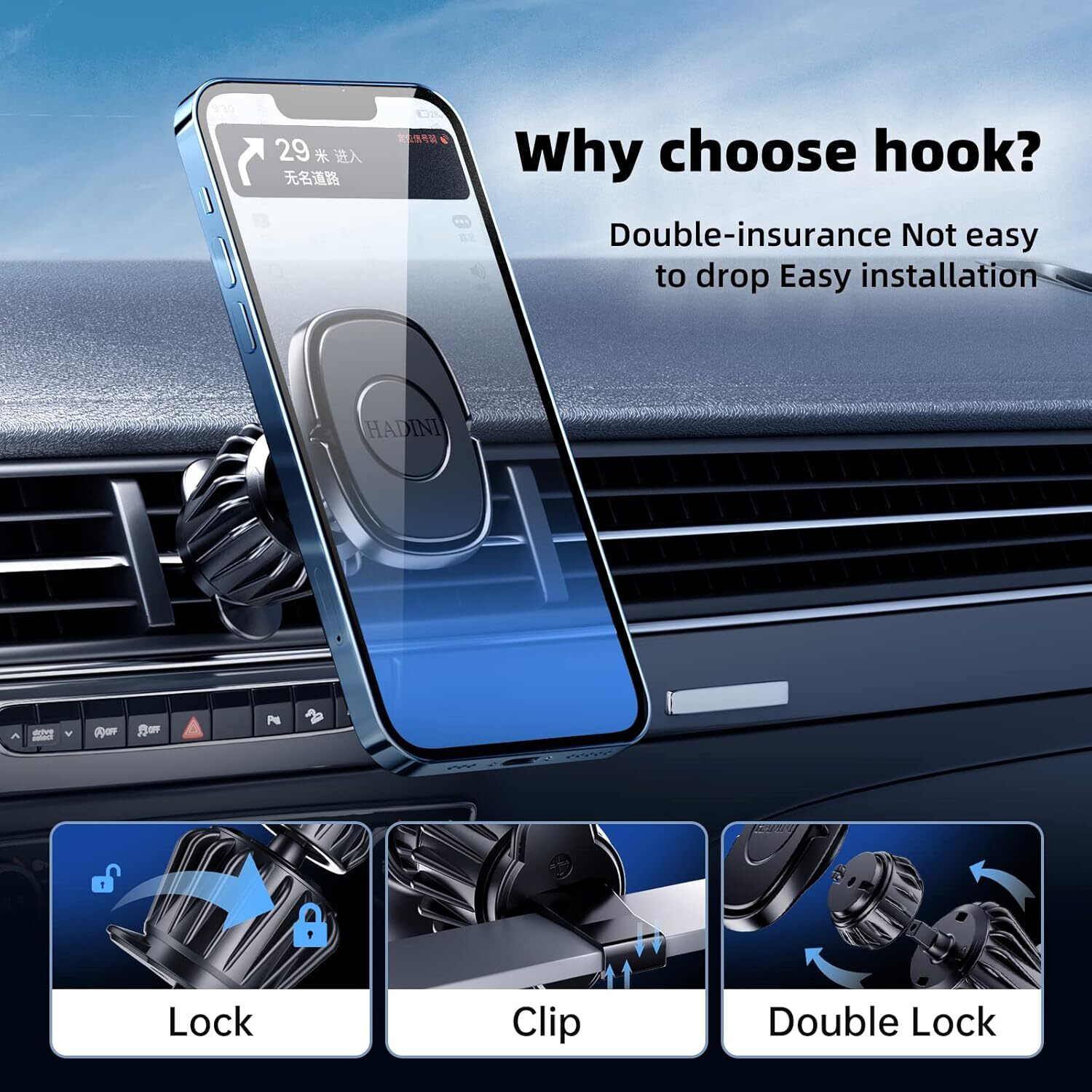 Magnetic Phone Car Mount [Metal Hook Clip] Air Vent Magnetic Phone Holder for