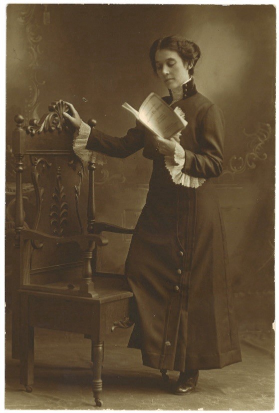 Vintage Edwardian Woman Reading Book by Ornate Chair Photograph c1910 Real Photo