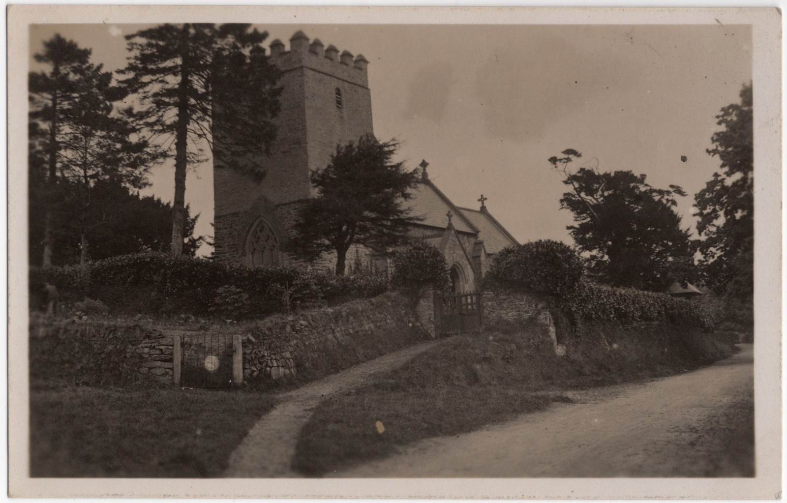 Original Antique Church Village England Printed Lithograph Postcard Unposted