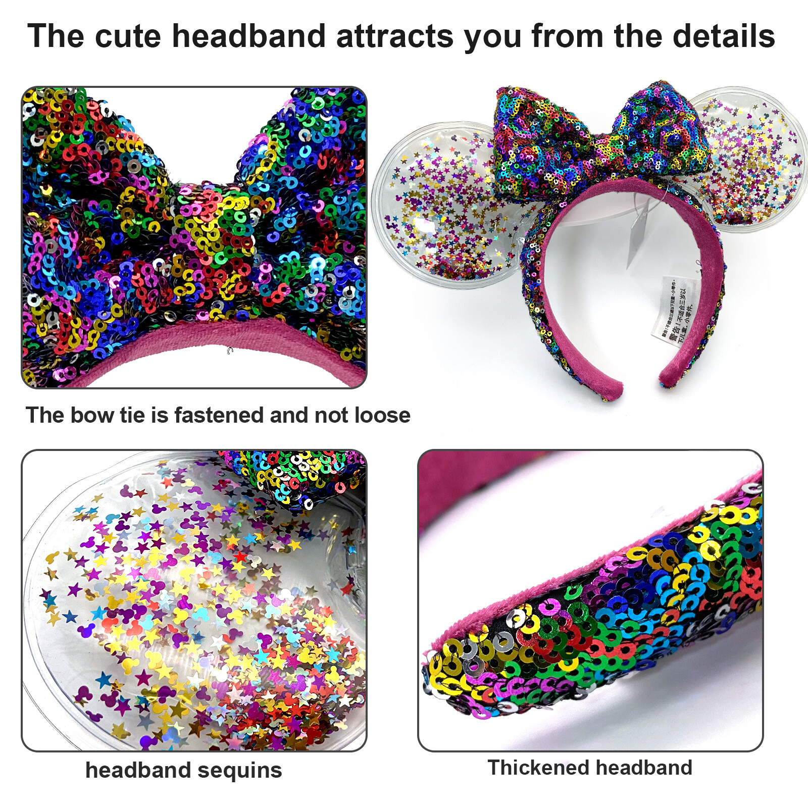 Disney’s Sequin Rainbow Edition Minnie Ears Confetti Star Sparkle Headband US