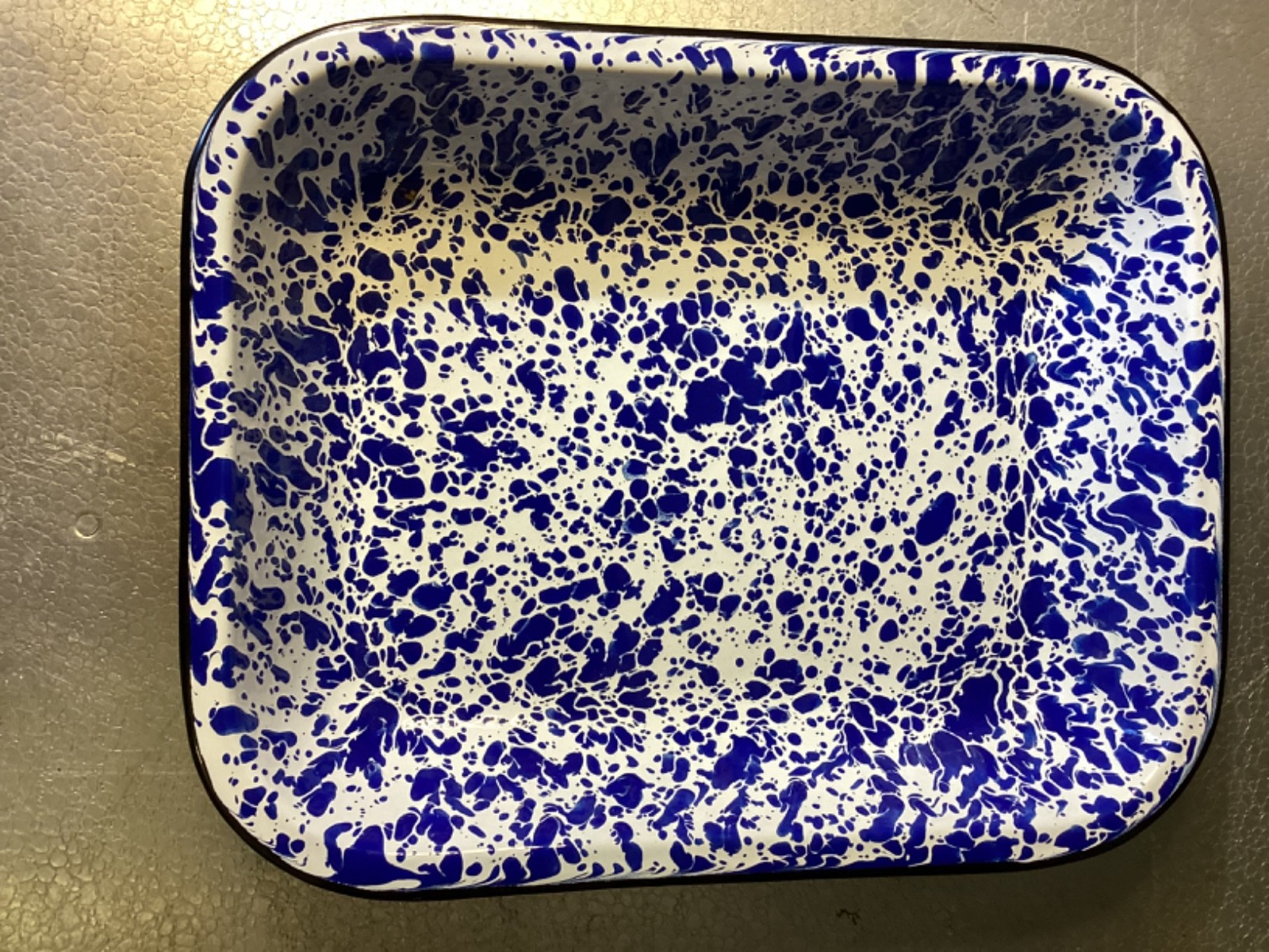 Blue & White Splatter Speckled Enamelware Casserole Baking Dish – 11” x 9”