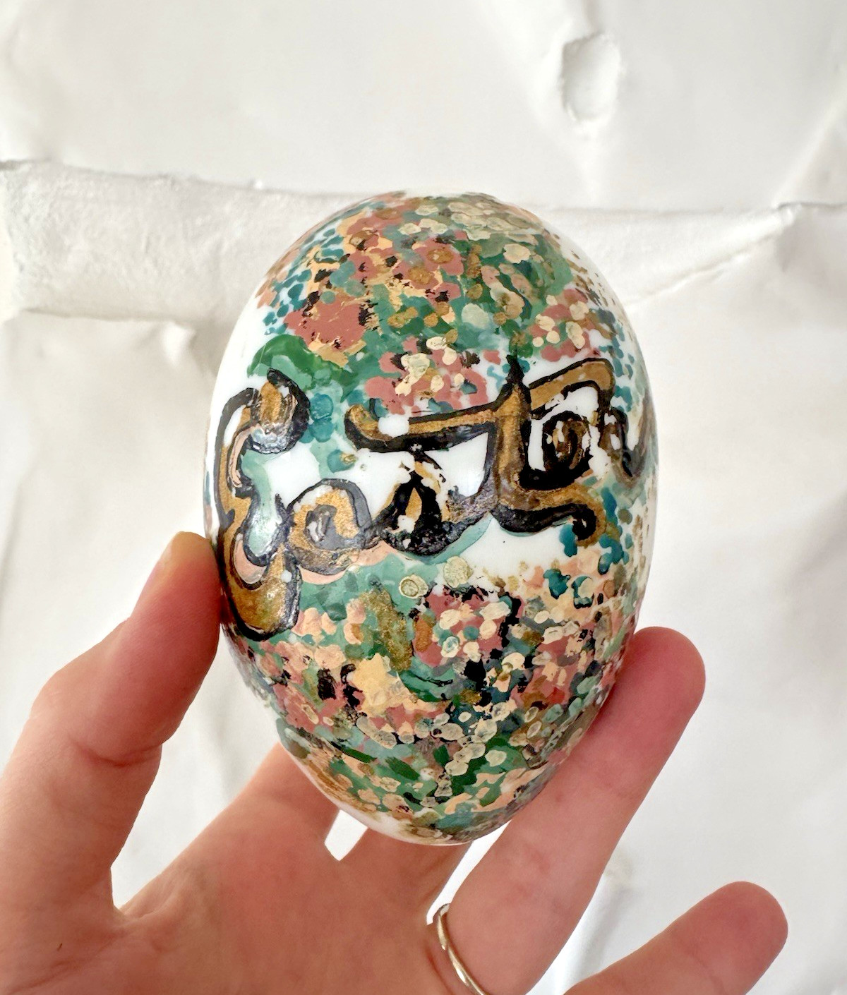 Antique Large Victorian Era Milk Glass Easter Egg Hand Painted 1800s Hand Blown