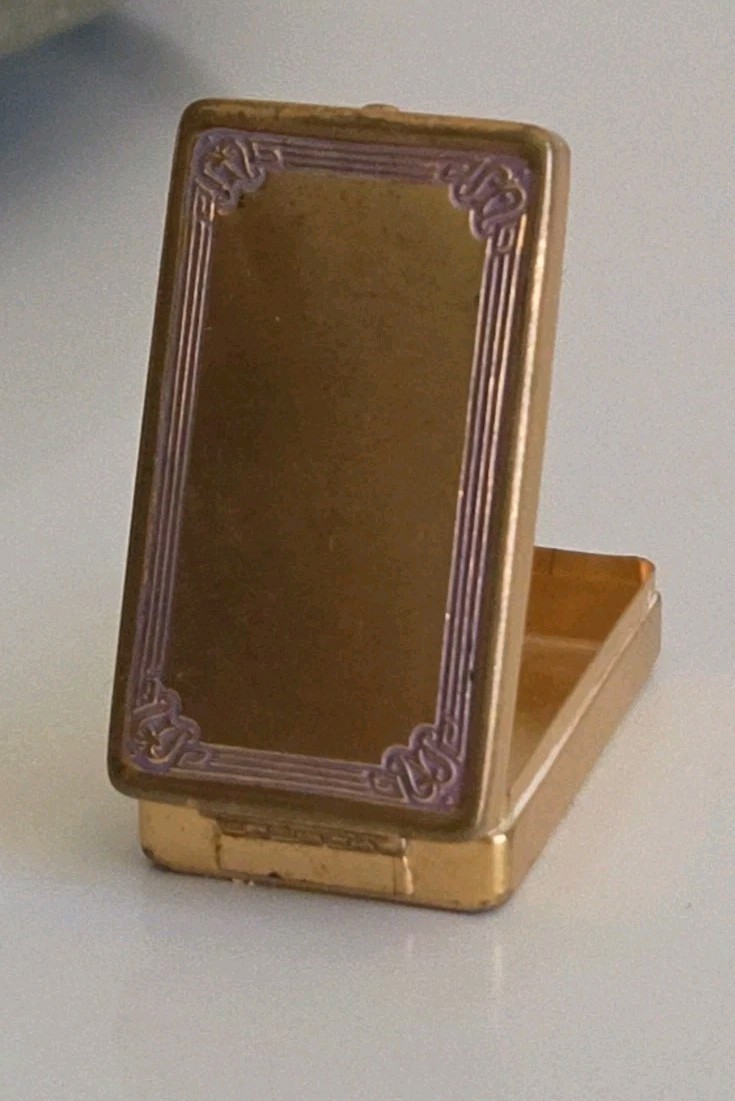Antique “Melba” Gold Plated Compact, c1920 Art Nouveau Powder Case w Mirror